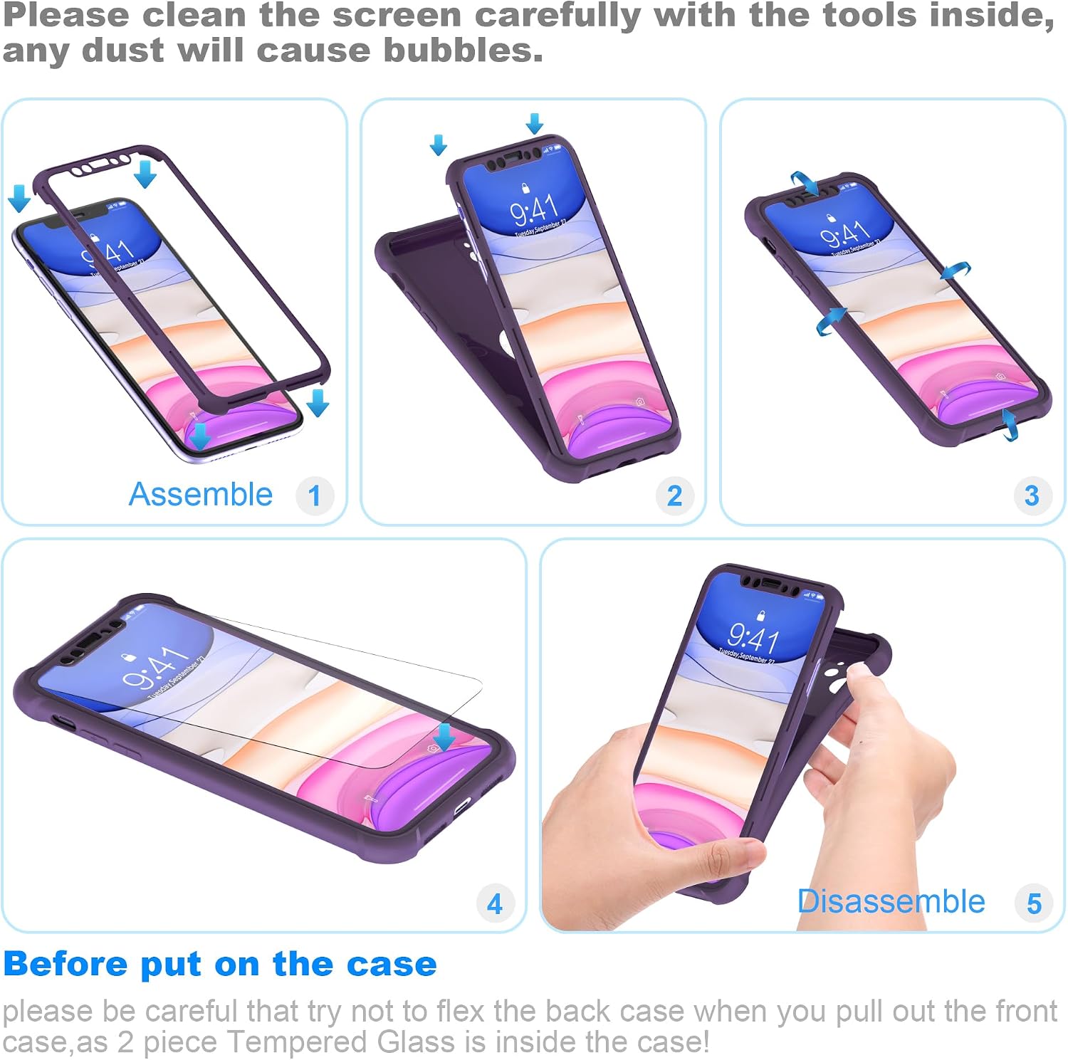 Thumbnail 6 de ORETECH Silikonhülle für iPhone 11 (6,1 Zoll) – stoßfest, kratzfest, 360° mit Displayschutzfolie, Tief Violett