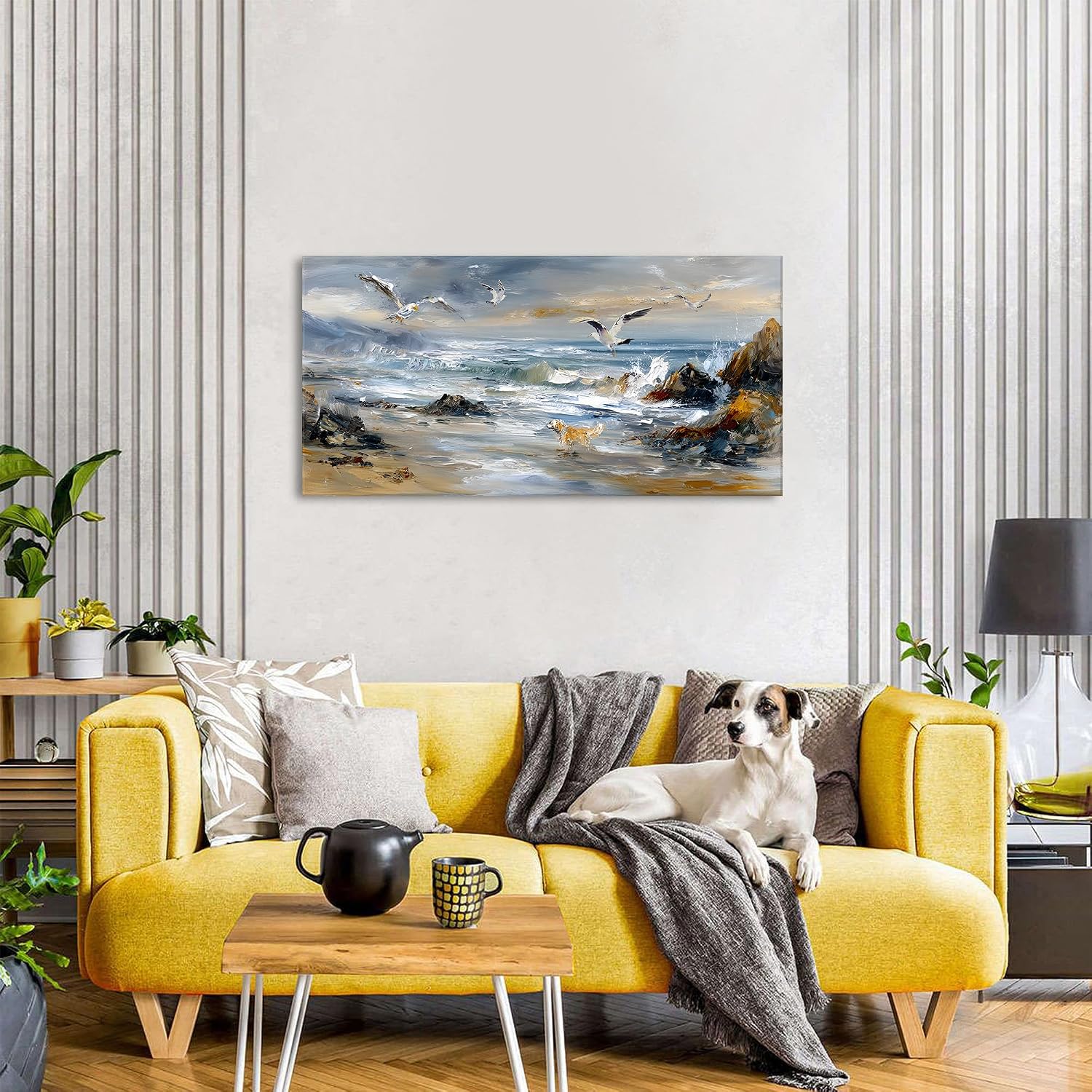 Detalle 2 de Ozean Strand Leinwand Wandkunst 50,8 × 101,6 cm – Maritimes Küstenbild für Wohnzimmer und Schlafzimmer