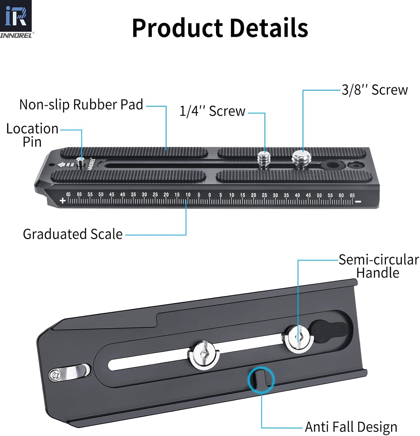 Thumbnail 4 de INNOREL QV160 2-Piece Sliding Quick Release Plate (50mm) for Manfrotto 501PL Series Fluid Heads
