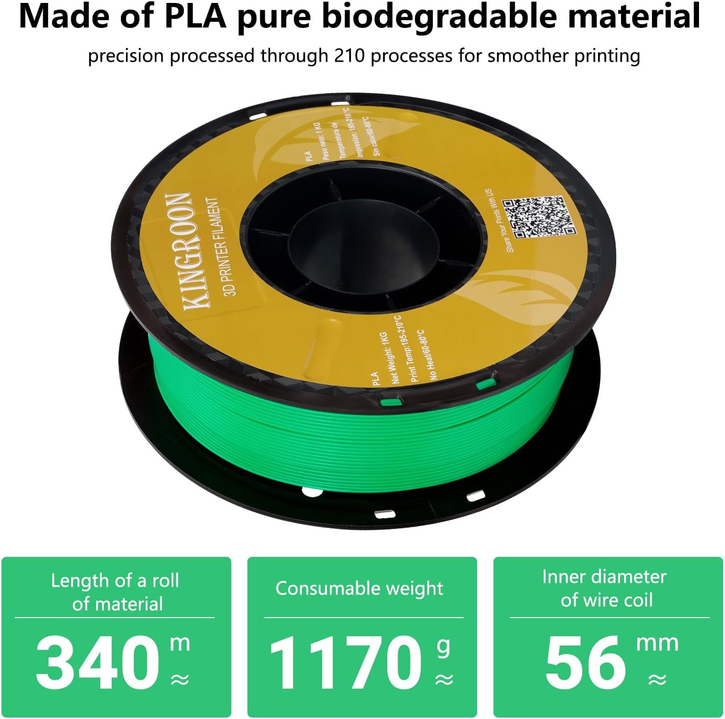 Thumbnail 3 de Kingroon PLA Filament 1.75mm (Green) – 1kg, Neatly Spooled, High Dimensional Accuracy