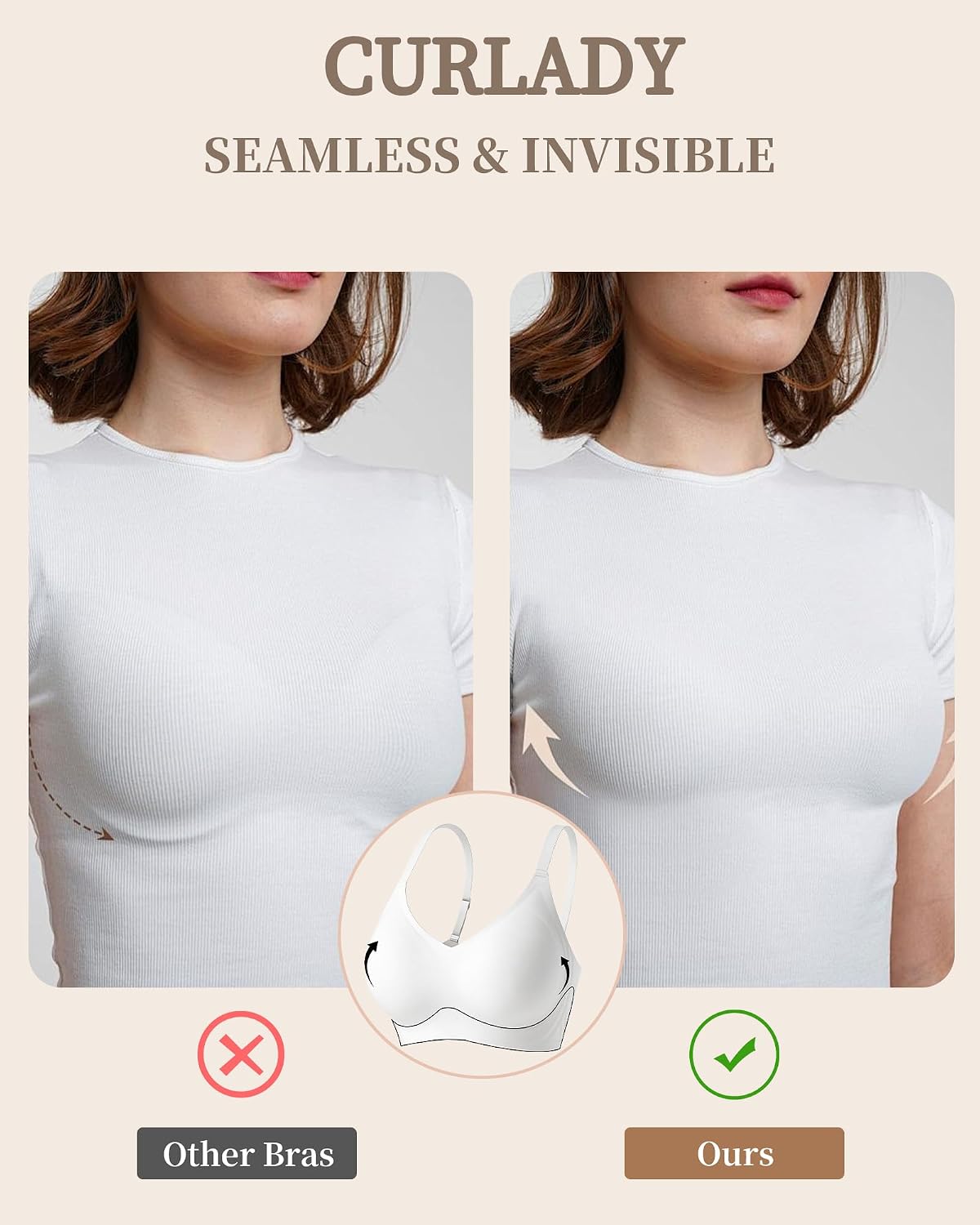 Detalle de Curlady Wireless Seamless Push Up Jelly Bra for Women – Full Coverage, No Underwire