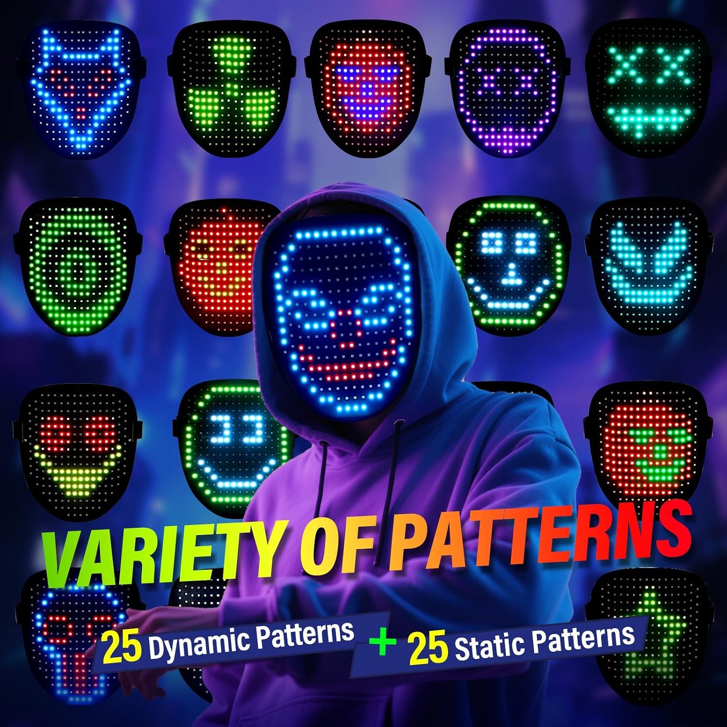 Detalle 2 de arscniek LED Light-Up Mask, Gesture Control, Rechargeable, 50 Patterns