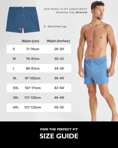Detalle de Giovici Mens Boxers Loose Fit – 3 Pack, Blue (L) in 100% Soft Jersey Cotton with Button Fly