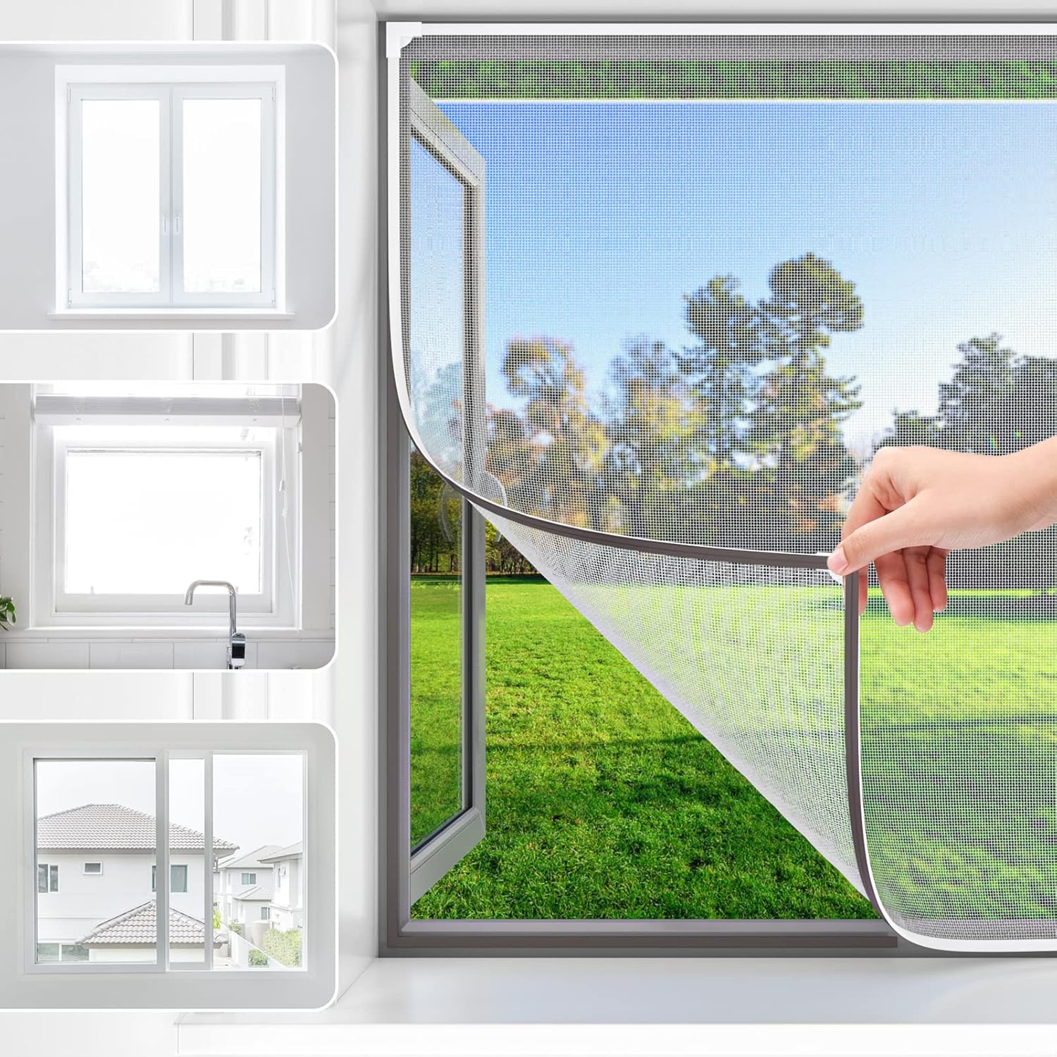 Thumbnail 5 de Fly Screens for Windows: White Magnetic Window Screen (150x180 cm) with Easy DIY Installation