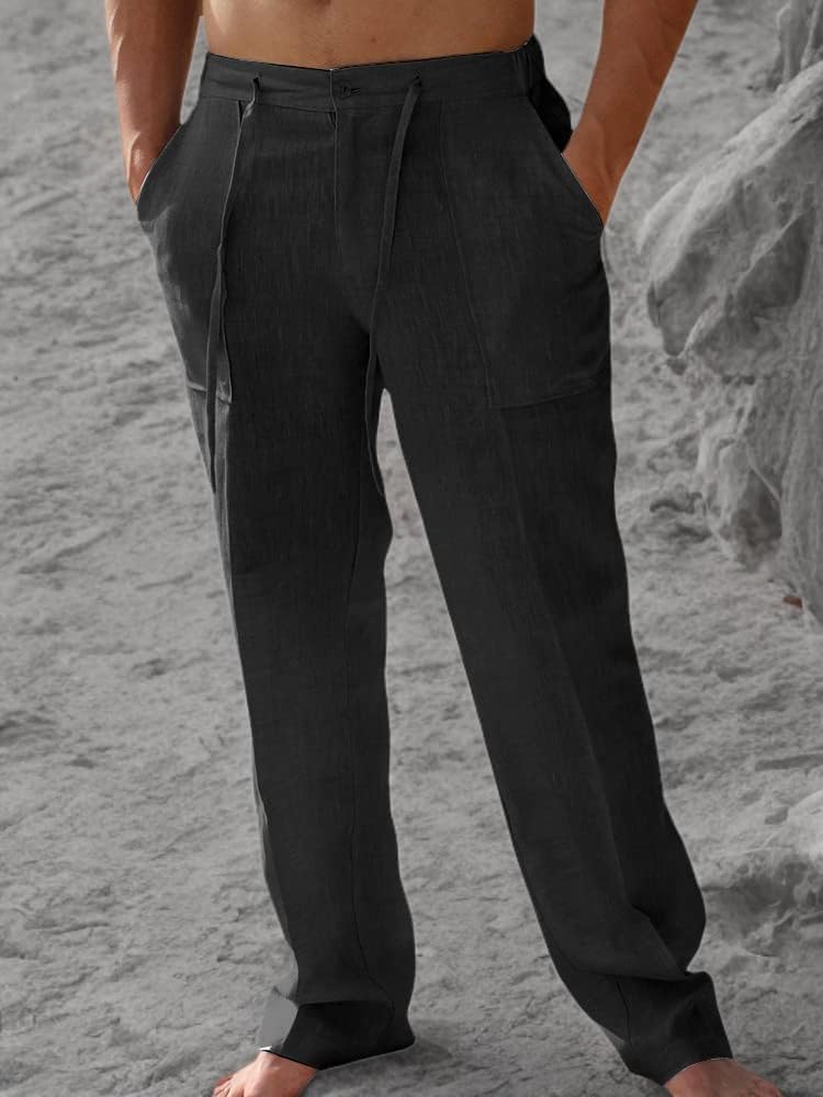 Detalle de PASLTER Mens Casual Linen Pants Loose Fit Drawstring