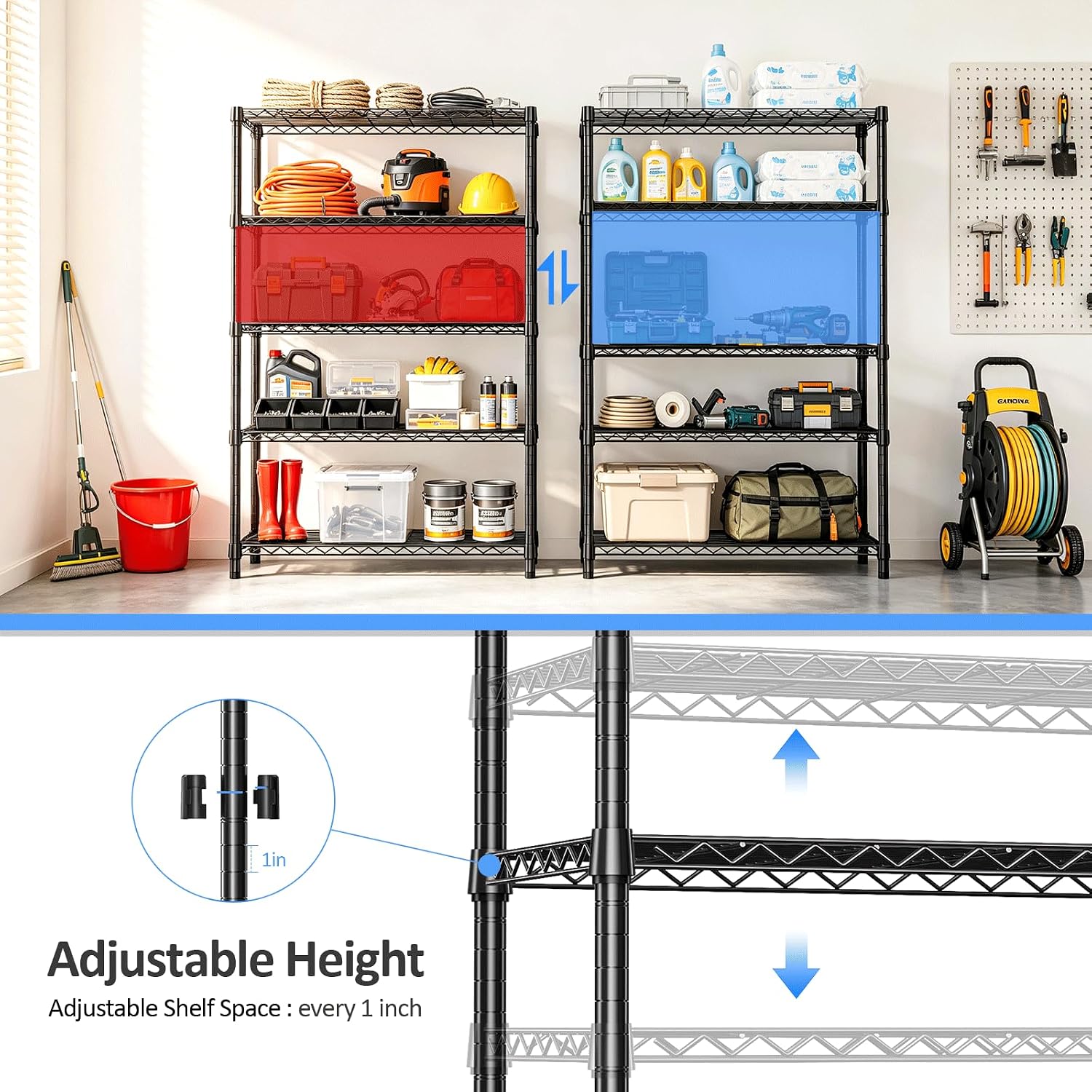 Detalle 1 de IZEUK A40115180FK502-HHX 5-Tier Wire Shelving Unit, 1,750 lb Capacity, Black