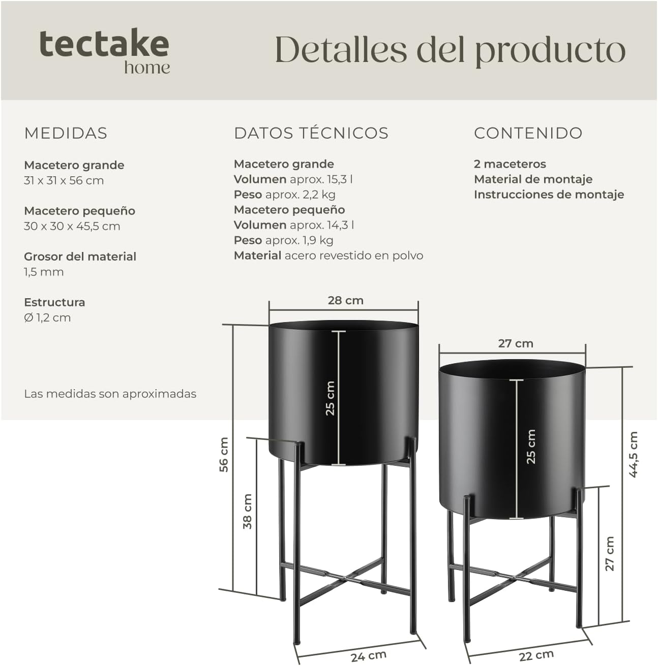 Thumbnail 5 de tectake® Maceteros Decorativos Set de 2 20 kg