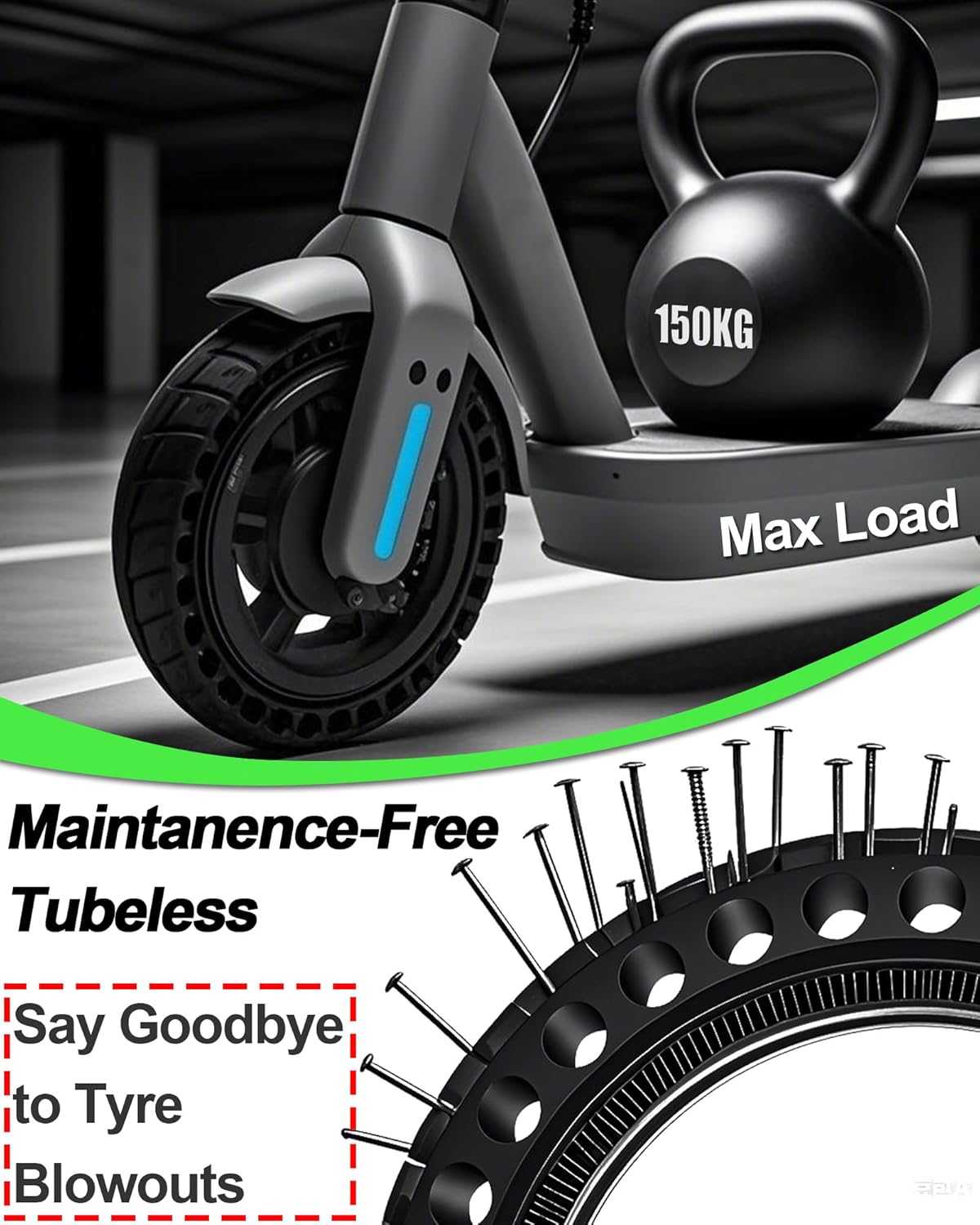 Detalle de Monuary 1-Pack 50/75-6.1 Tyre for Electric Scooter – Tubeless, Puncture-Resistant, Maintenance-Free