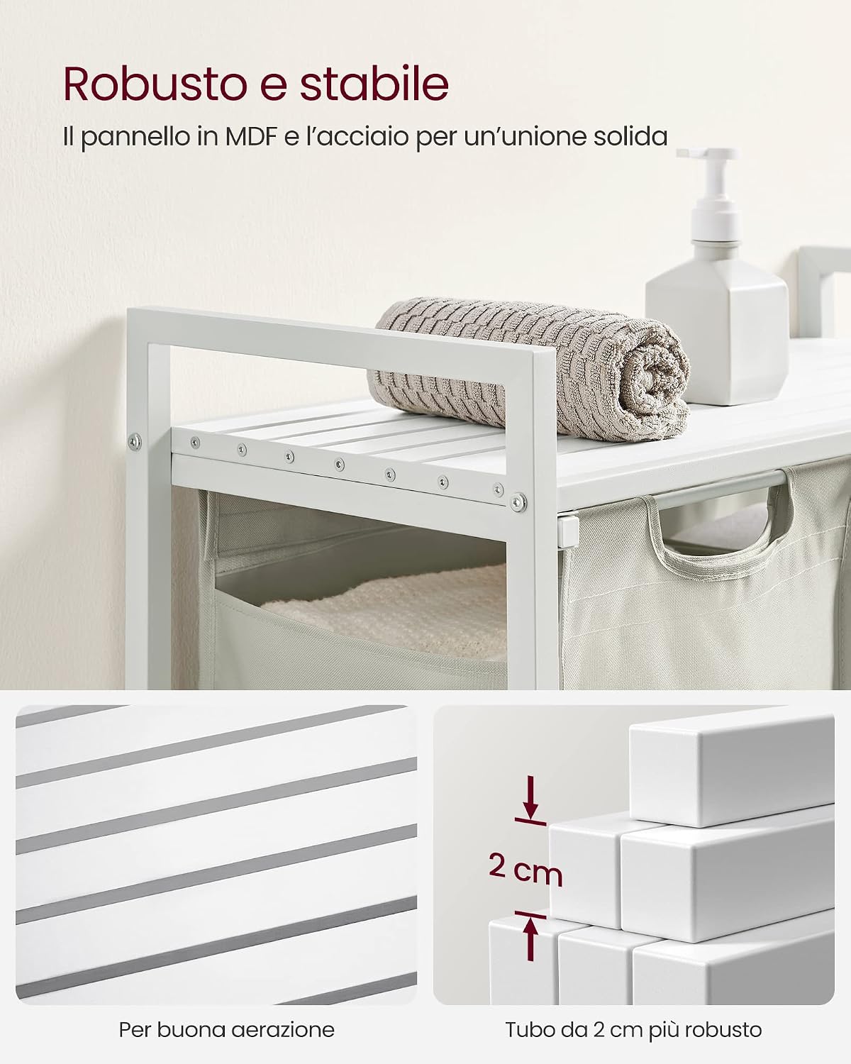 Detalle de VASAGLE BLH201W01 cesto portabiancheria con 2 sacchi rimovibili da 46 L
