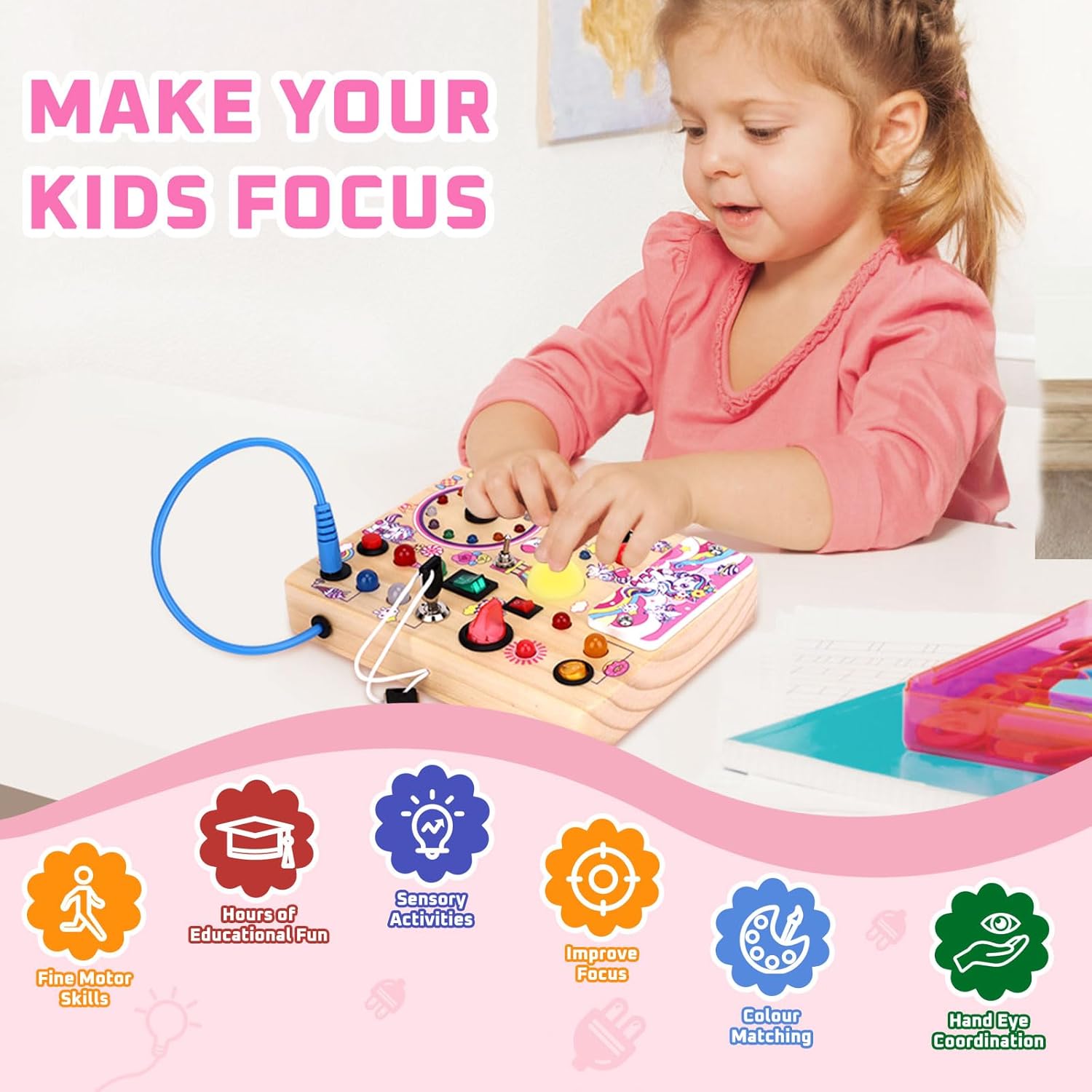 Thumbnail 4 de Unicorn Montessori Busy Board – Wooden Sensory Activity Board for Toddlers