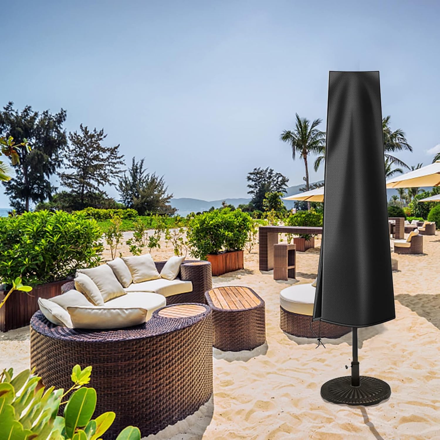 Thumbnail 6 de OKPOW 600D Oxford waterproof patio umbrella cover with zip – for ~Ø 300 cm offset umbrellas, black