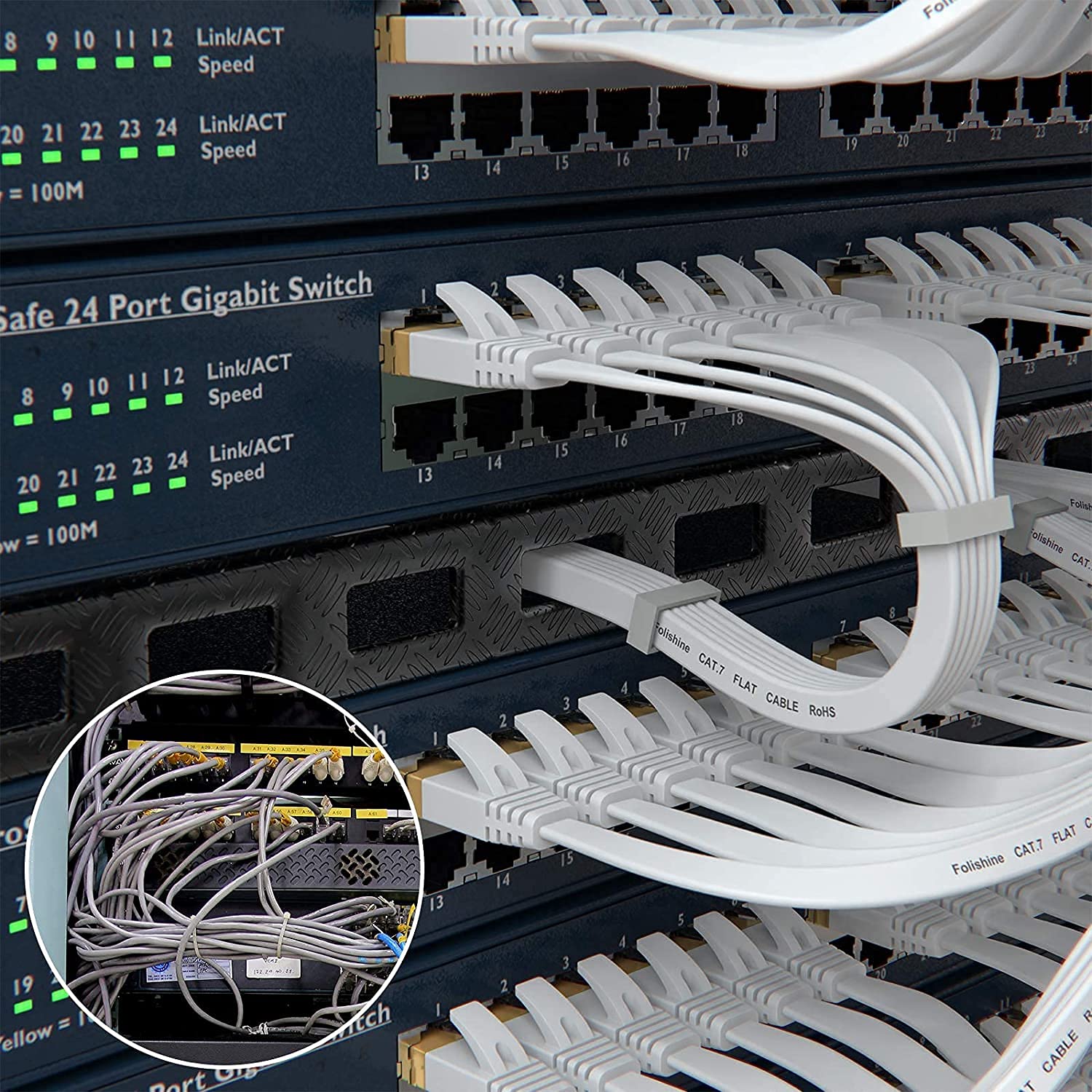 Thumbnail 6 de Folishine Cat7 Ethernetkabel 30m – flaches, geschirmtes LAN-Kabel mit vergoldeten RJ45-Steckern, 10 Gbps