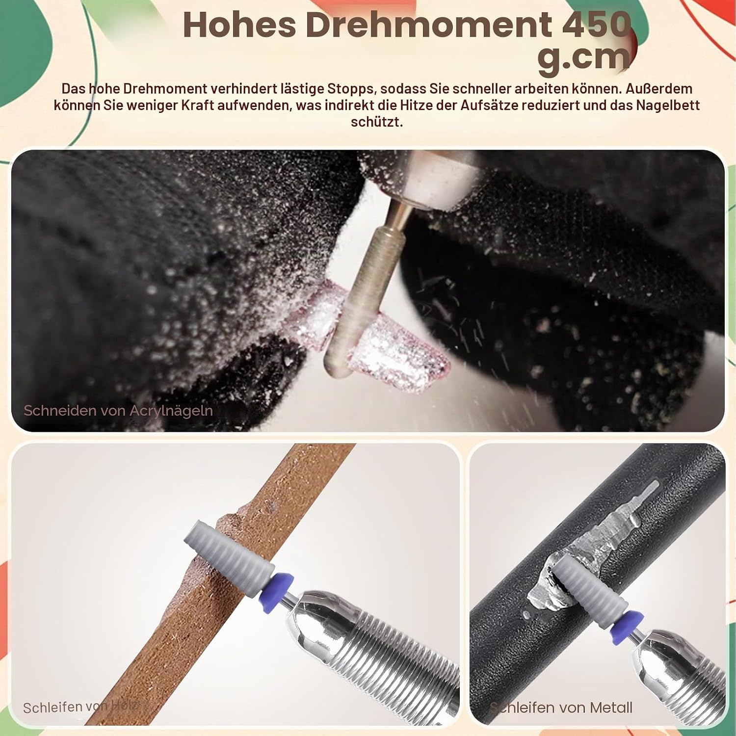 Detalle de Delanie Professioneller Nagelfräser mit bis zu 35.000 U/min (wiederaufladbar, 6 Bits) – weiß im Matisse-Stil