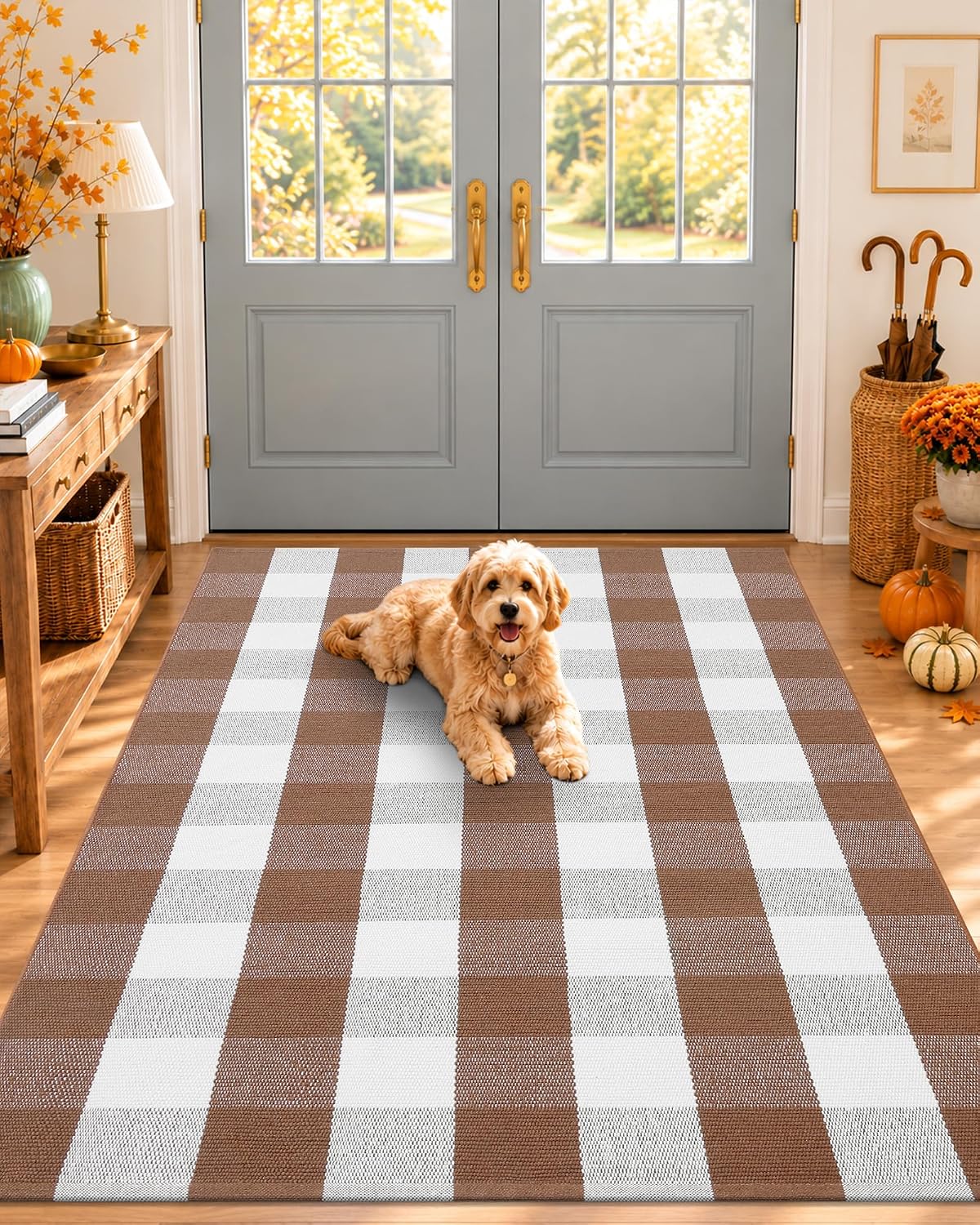 Detalle 1 de Arotive AROTIVE-YSMD0 Buffalo Plaid Rug, 3' x 5', Coffee and White