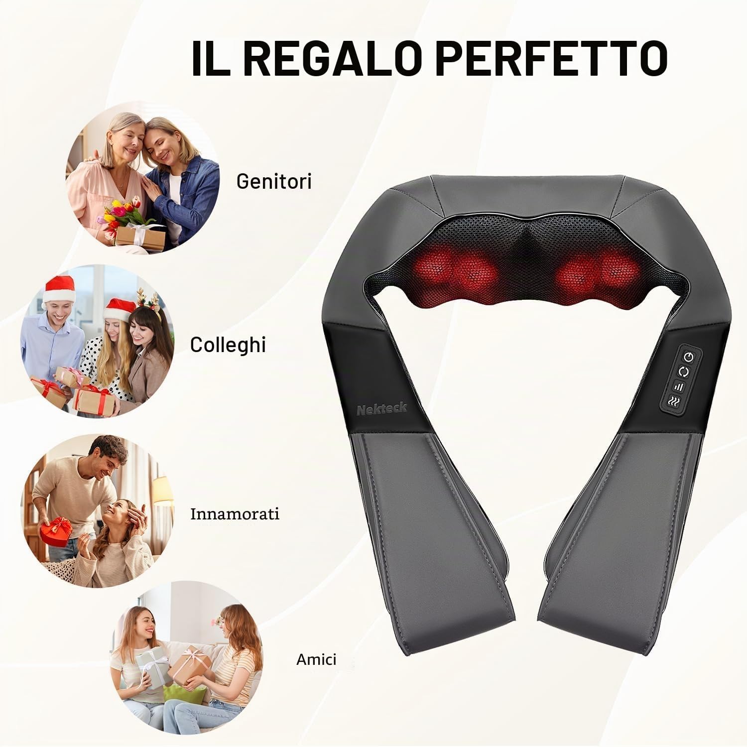 Detalle de Nekteck Shiatsu collo e massaggiatore posteriore 3D con calore infrarossi – Grigio Scuro
