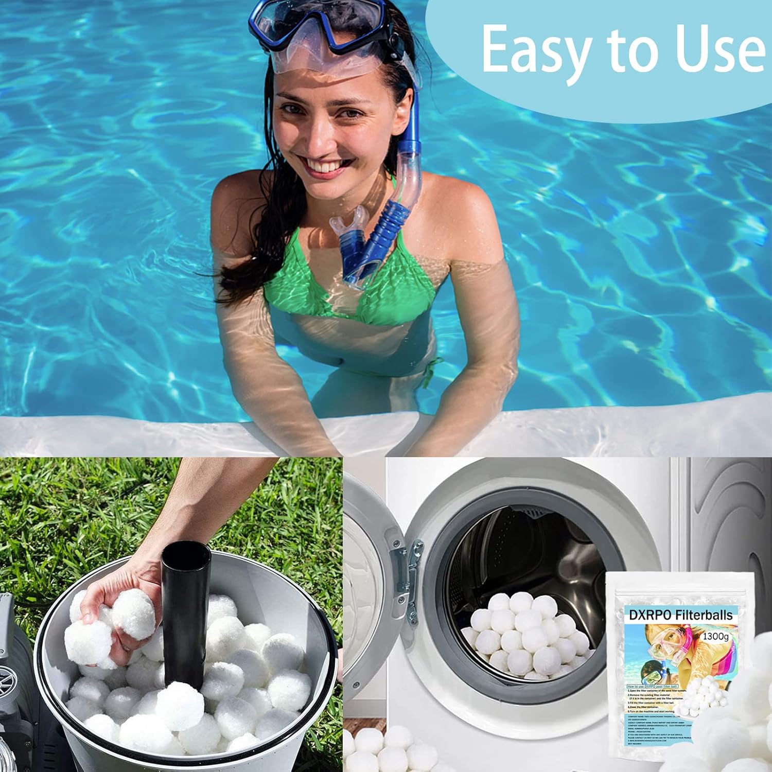 Thumbnail 5 de DXRPO Filterbälle Pool (1.300 g) für Sandfilteranlagen – Filtermedium-Ersatz in Weiß