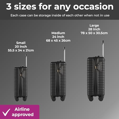 Detalle de Neo 3 Piece Hard Shell Luggage Set (20"/24"/28") in Black