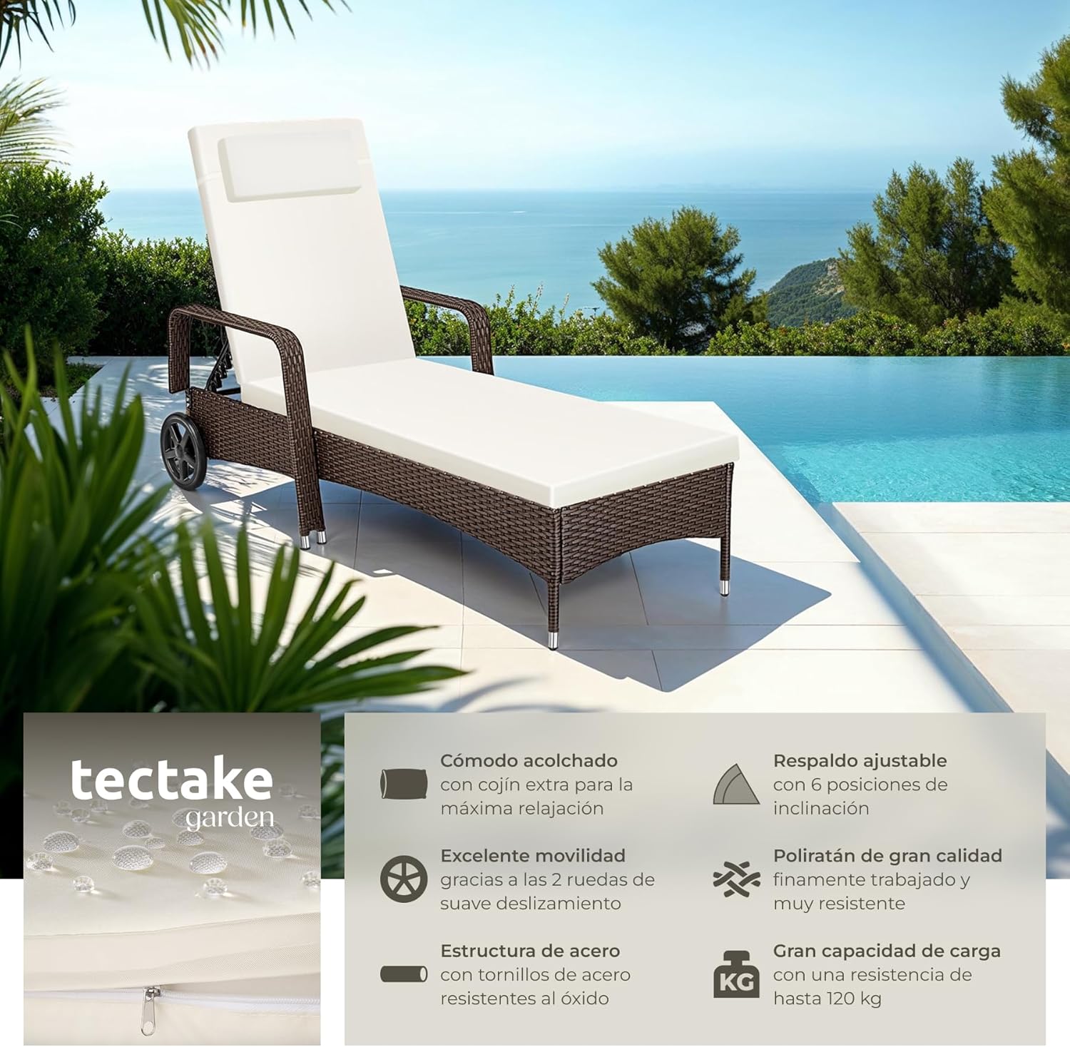 Thumbnail 3 de tectake Tumbona Chaise Longue 6 posiciones