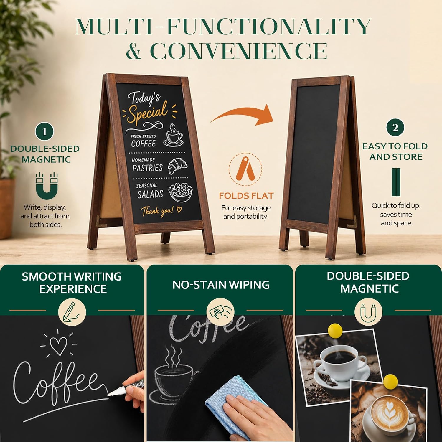 Detalle 2 de 4 THOUGHT A-Frame Magnetic Chalkboard, 20 x 40-Inch, Double-Sided