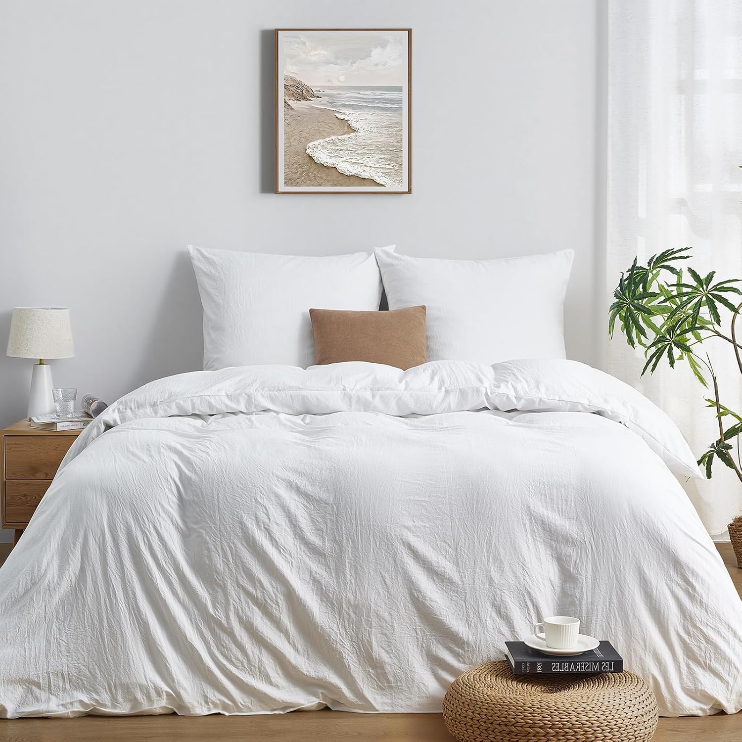 Detalle de Duvetnova Super King Size Duvet Cover Set – White, Ultra-Soft Microfibre with Zipper Closure (260 x 220 cm) + 2 Pillowcases