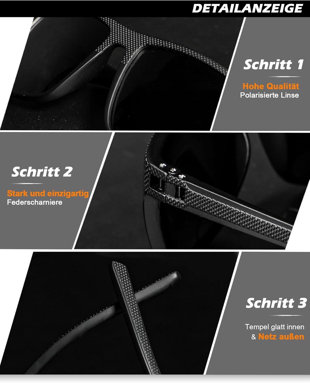 Detalle de HENGOSEN Sonnenbrille Herren Polarisiert – UV400, quadratischer Rahmen, 3er-Pack