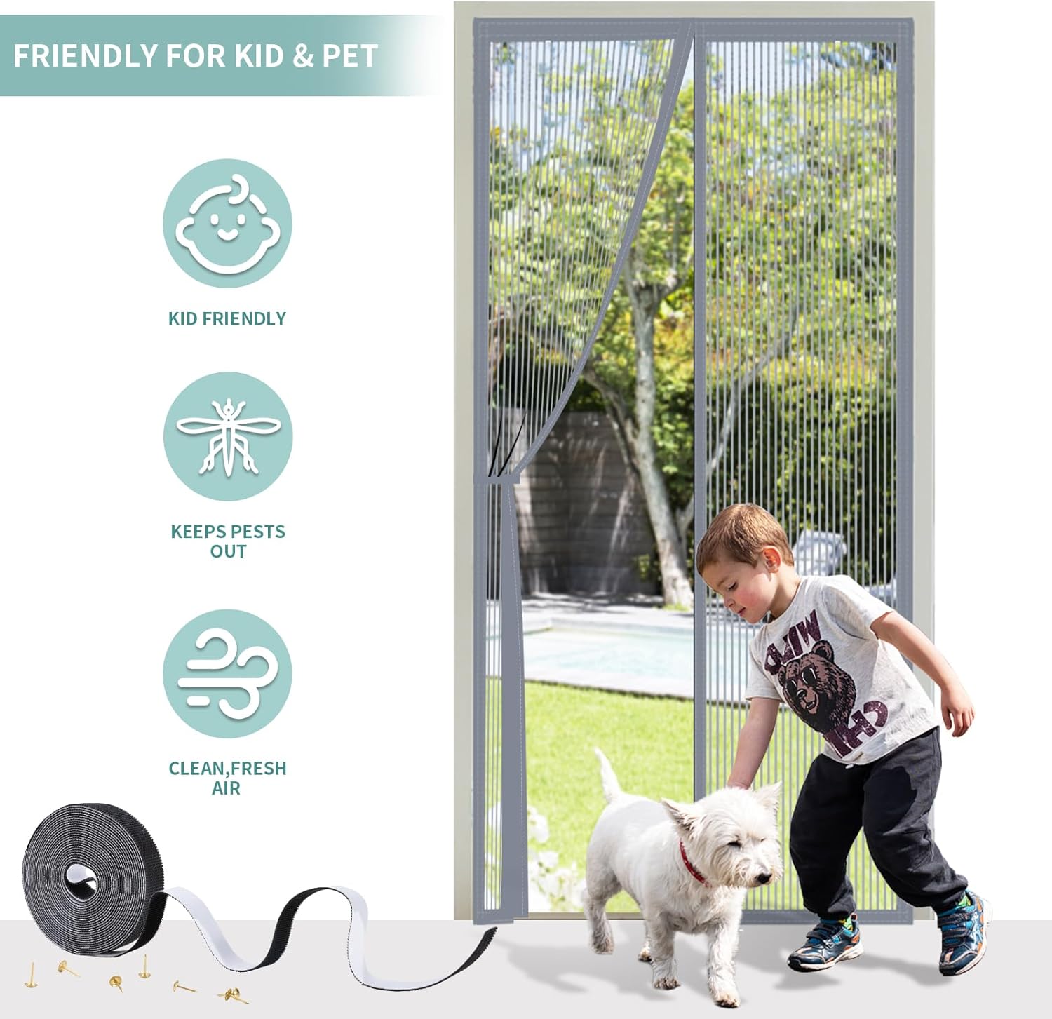 Thumbnail 3 de SMALUCK Magnetic Door Screen: Heavy-Duty Fly Mesh 80 x 200 cm in Grey