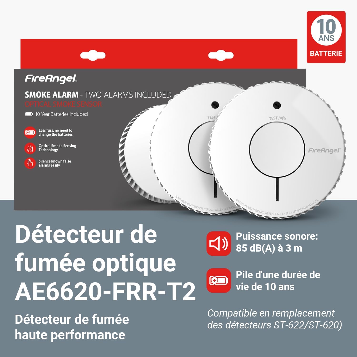 Thumbnail 1 de Fire Angel Lot de 2 Détecteurs de fumée optiques NF certifiés – remplacement et détection précoce