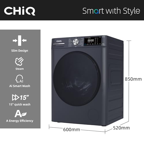 Detalle 2 de CHiQ 9kg Front Load Washing Machine with Class A for Large Families (Grey) – Space-Saving, Energy Efficient