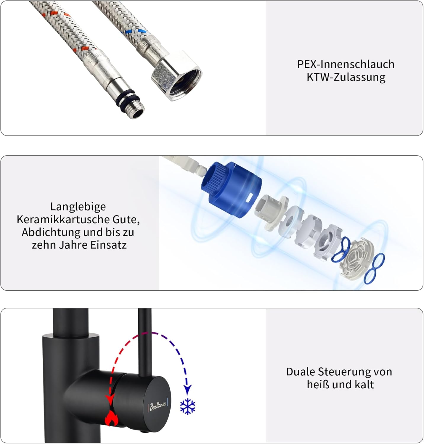 Thumbnail 4 de Wasserhahn Küche Ausziehbar – Hochdruck Küchenarmatur mit 3 Funktionen, 360° Drehbar, ausziehbarer Brausekopf in Schwarz