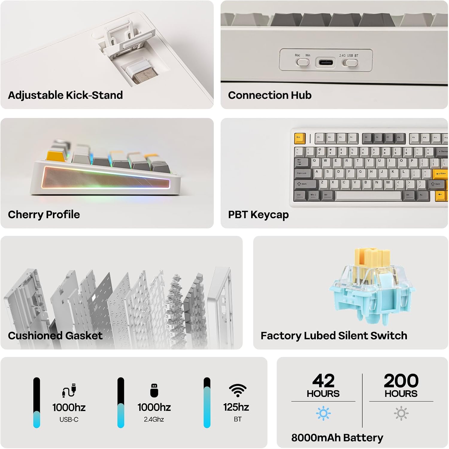 Detalle de EPOMAKER TH80 V2 75% Wireless Mechanical Keyboard: Creamy, Customisable and Multidevice