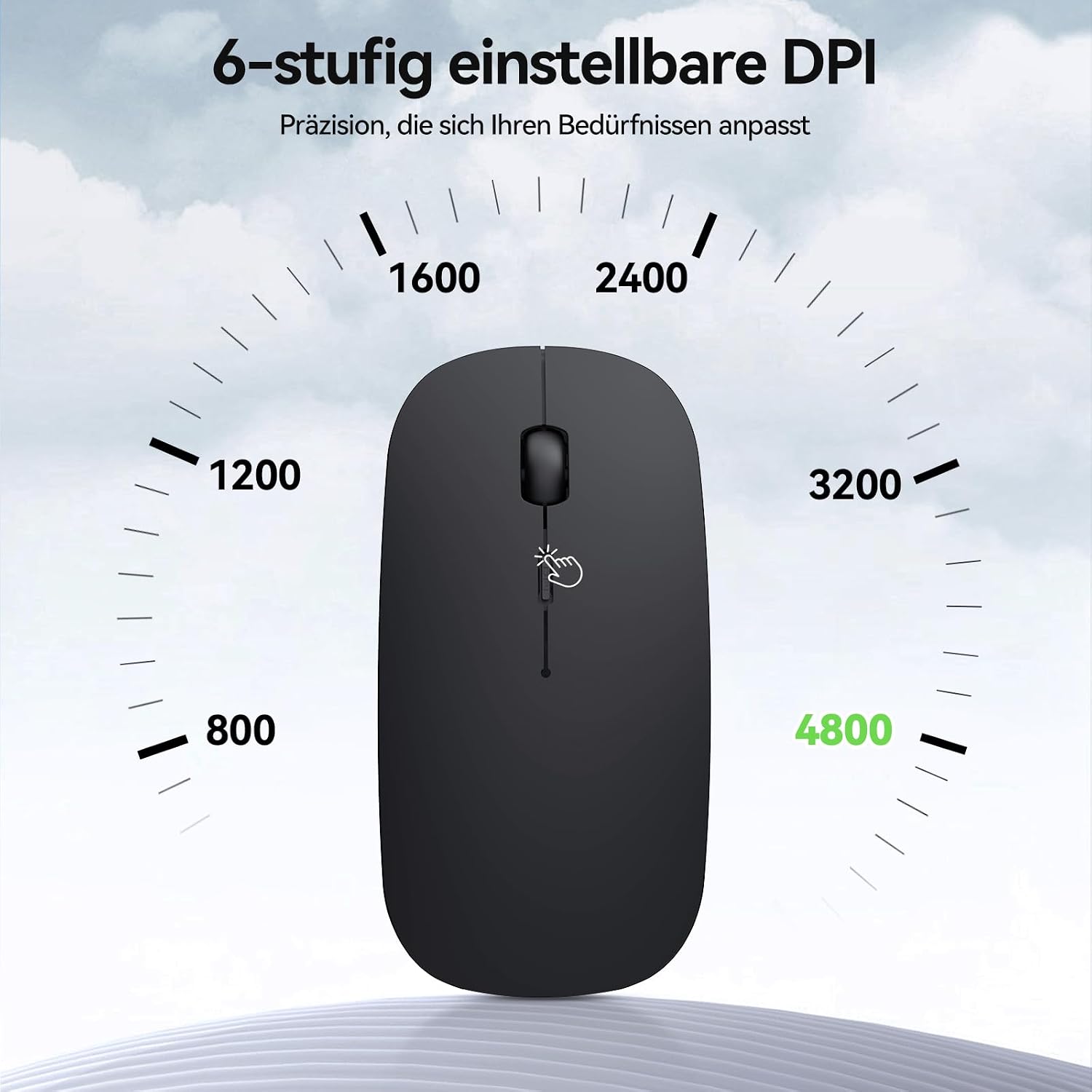 Thumbnail 3 de TECKNET Bluetooth Maus – Kabellose 3‑Geräte‑Maus mit 4800/3200/2400/1600/1200/800 DPI, USB‑Funkempfänger (2,4 GHz), Bluetooth 5.0, ultradünn und leise
