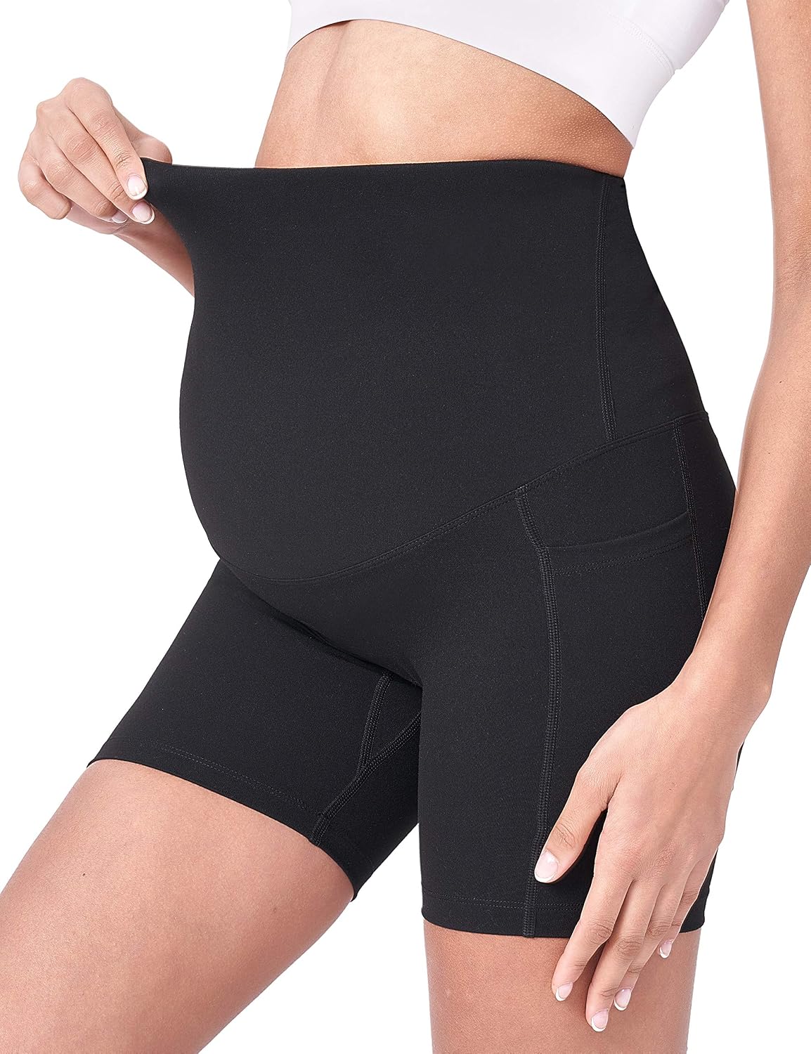 Detalle de POSHDIVAH Women's Maternity Yoga Shorts Over The Belly Bump (5"/8")