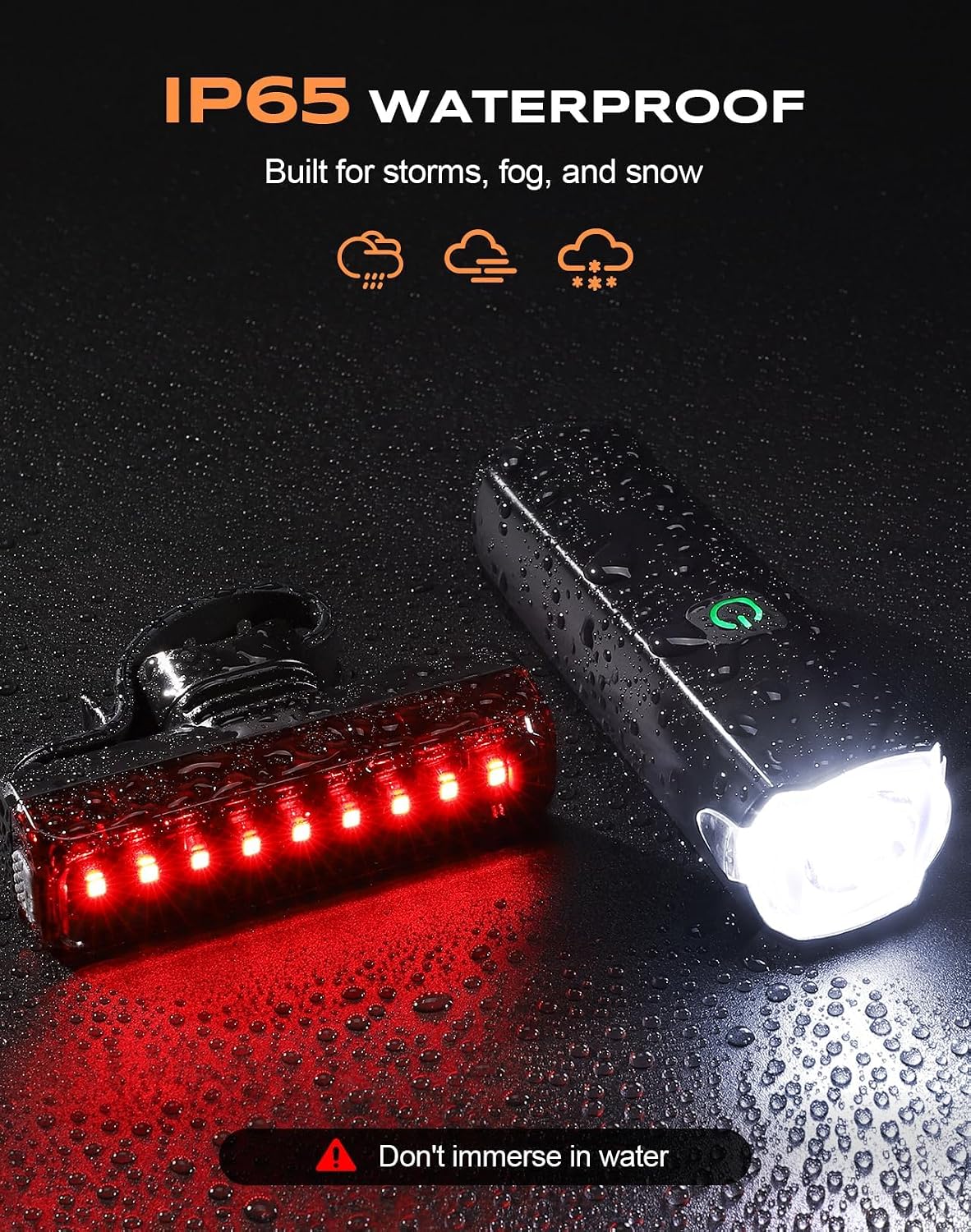Detalle 2 de SUYIWEE Z52 Bike Light Set, 1200-Lumen Wide Beam, IP65, USB-C Rechargeable