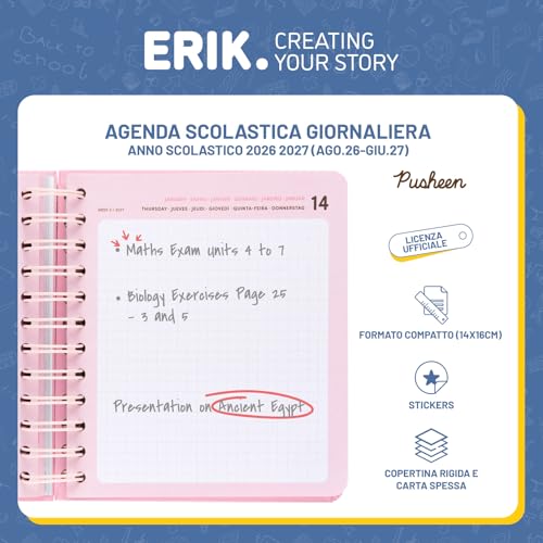 Detalle de Gruppo Erik Pusheen Diario Scuola 2026 2027 – Agenda Giornaliera con design kawaii