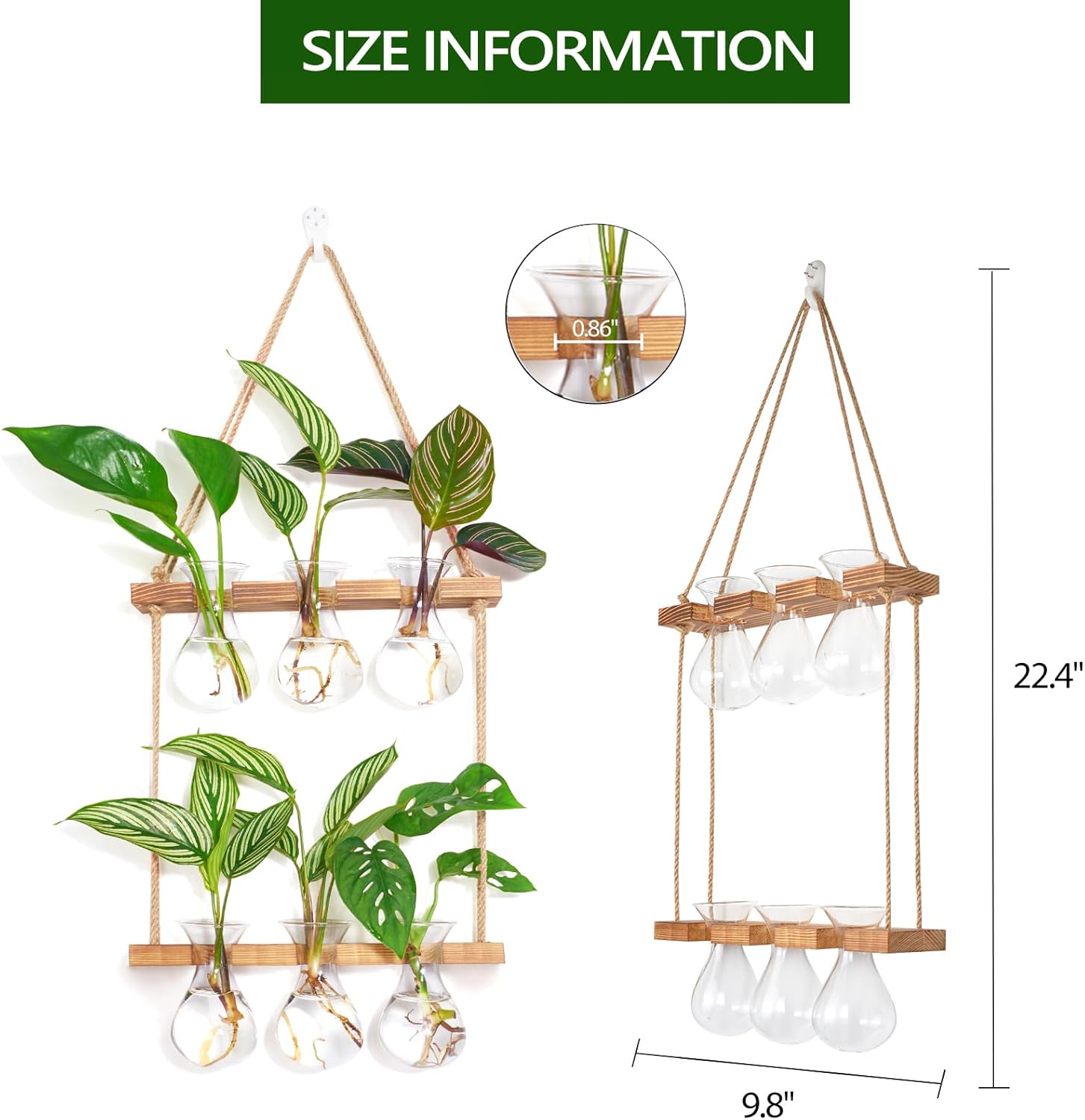 Thumbnail 1 de XXXFLOWER Wall Hanging Plant Propagation Station with Wooden Stand (3 Bulb Vase, 2 Tiers)