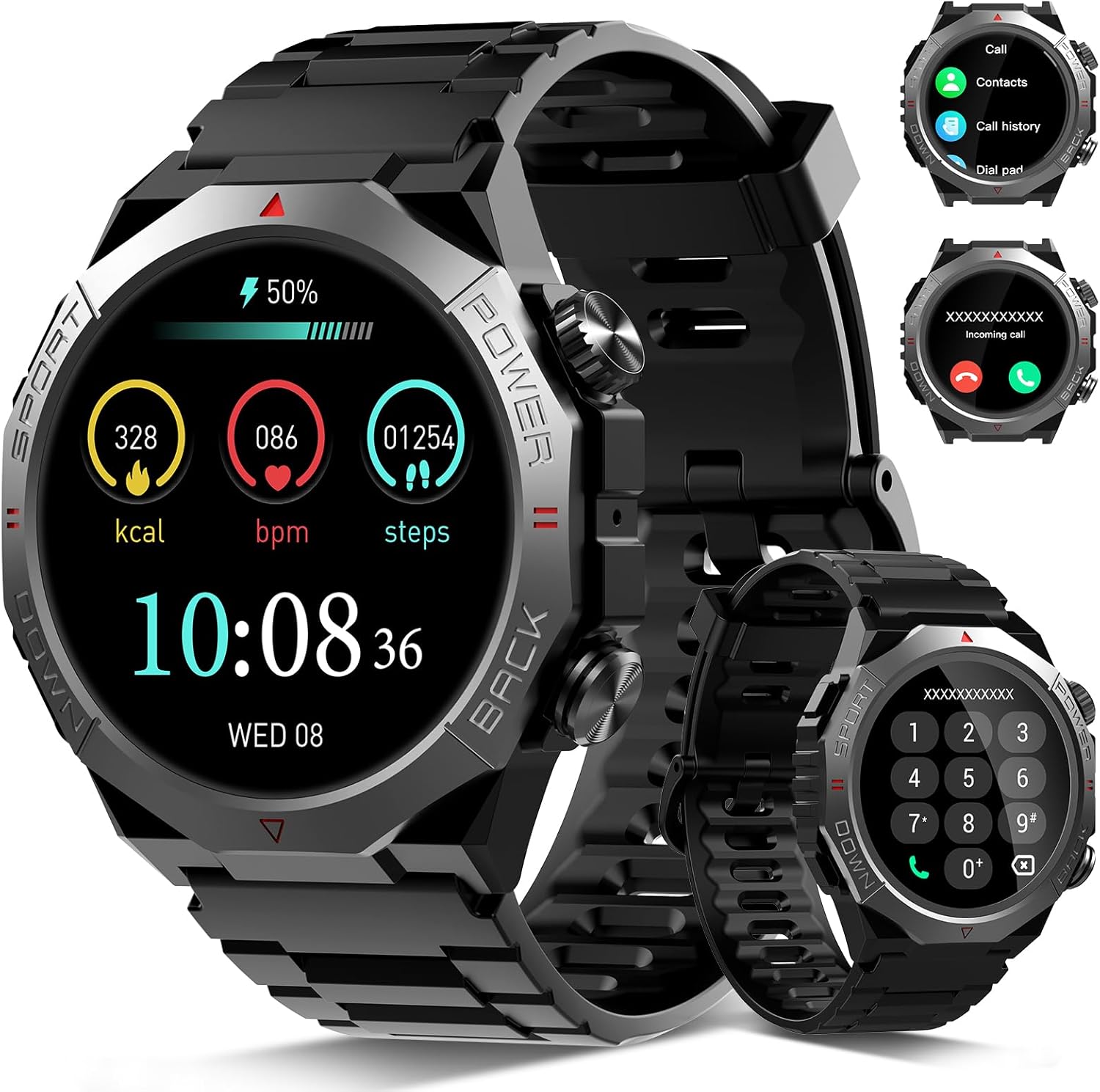Qecnato Montre Connectée Homme 1,39" HD Militaire : Bluetooth appels, sport, cardio et écran HD