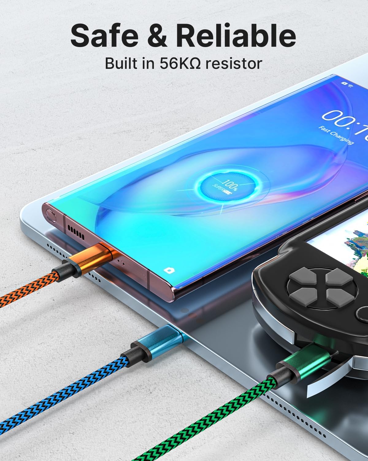 Detalle de Yosou USB A to USB C Cable 2m (3-Pack): Braided 3A Fast Charge & Data Sync