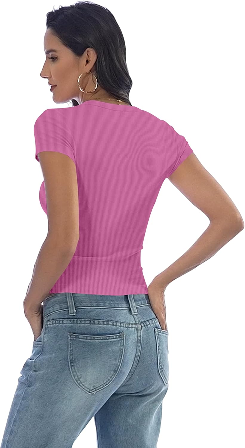Thumbnail 3 de DUOEASE T Shirt Donna Casual Basic Manica Corta Girocollo Estate Crop Top