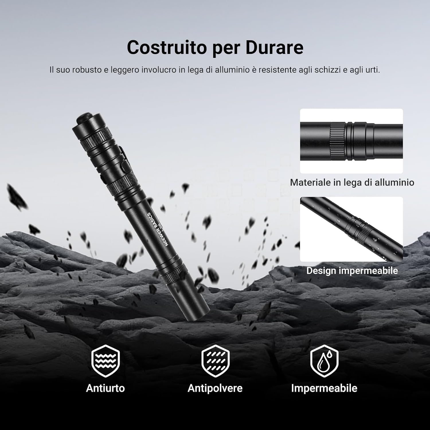 Thumbnail 4 de NEEWER BASICS Torcia EDC 5W 121 lm con clip, 5 modalità e batteria AAA (IP44)