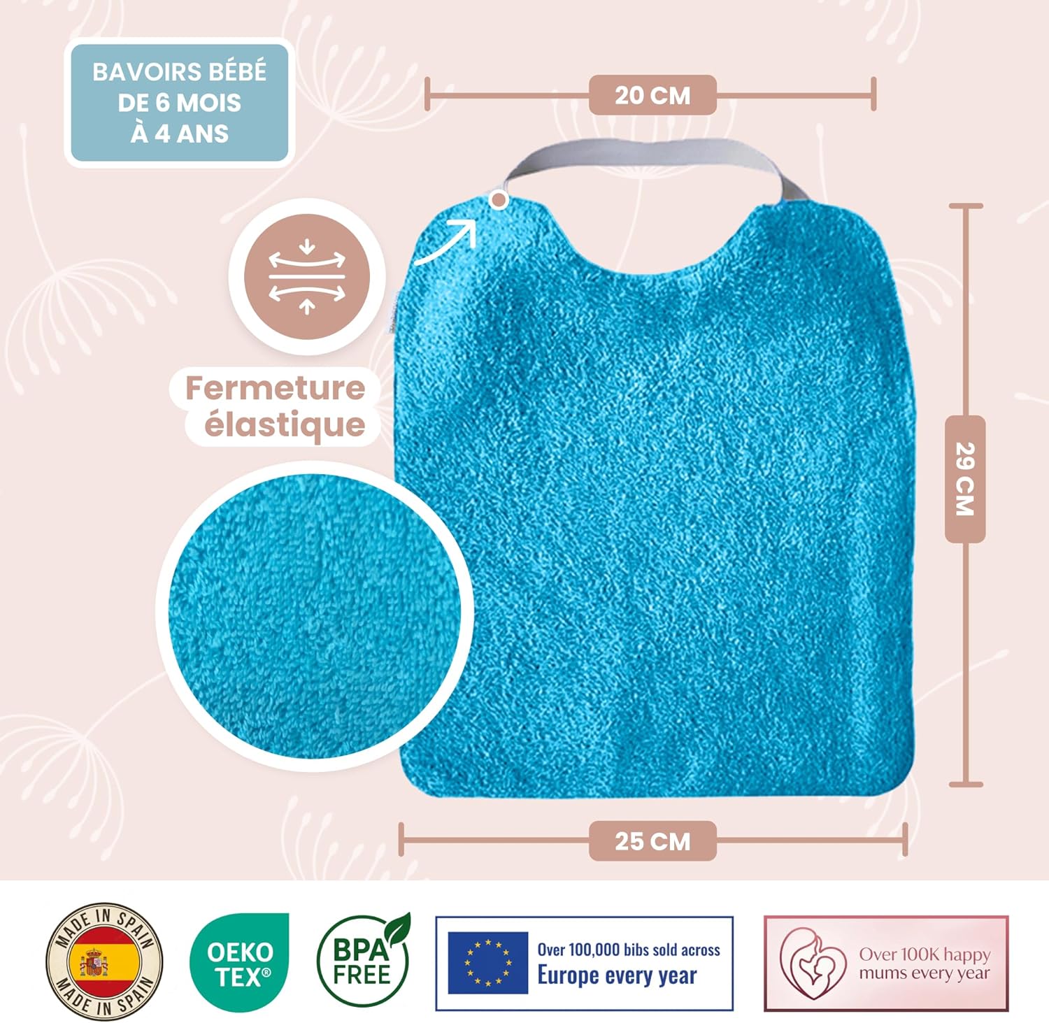 Thumbnail 3 de MIMUSELINA lot de 5 bavoirs bébé imperméables réutilisables en coton premium (éponge) avec élastique au cou