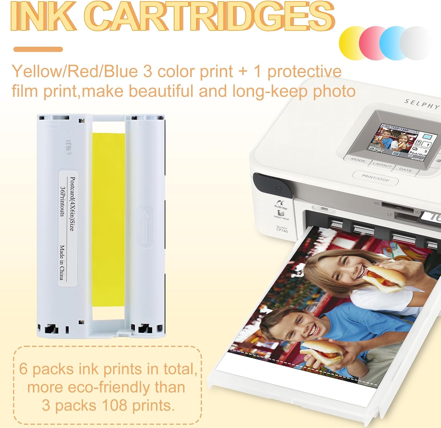 Detalle de NineLeaf 2PK Ersatz für Canon Selphy CP1300/CP1500 – 216 Postkarten-Papier im Set (10x15 cm) inkl. KP-108IN Tinten