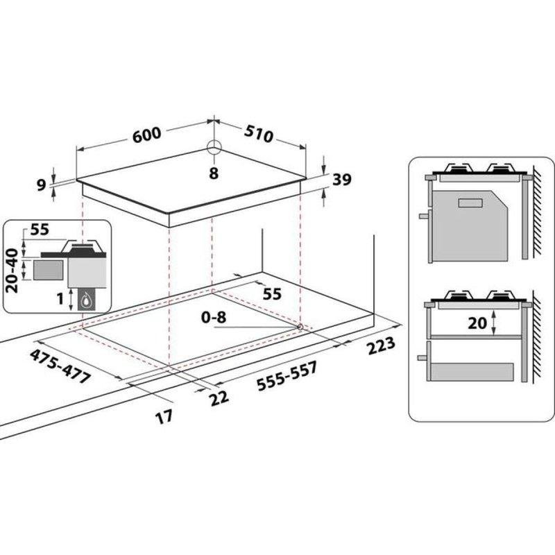 Detalle de Hotpoint PCN 641 T/IX/HA – Placa de cocción a gas empotrable de 60 cm, 4 fuegos