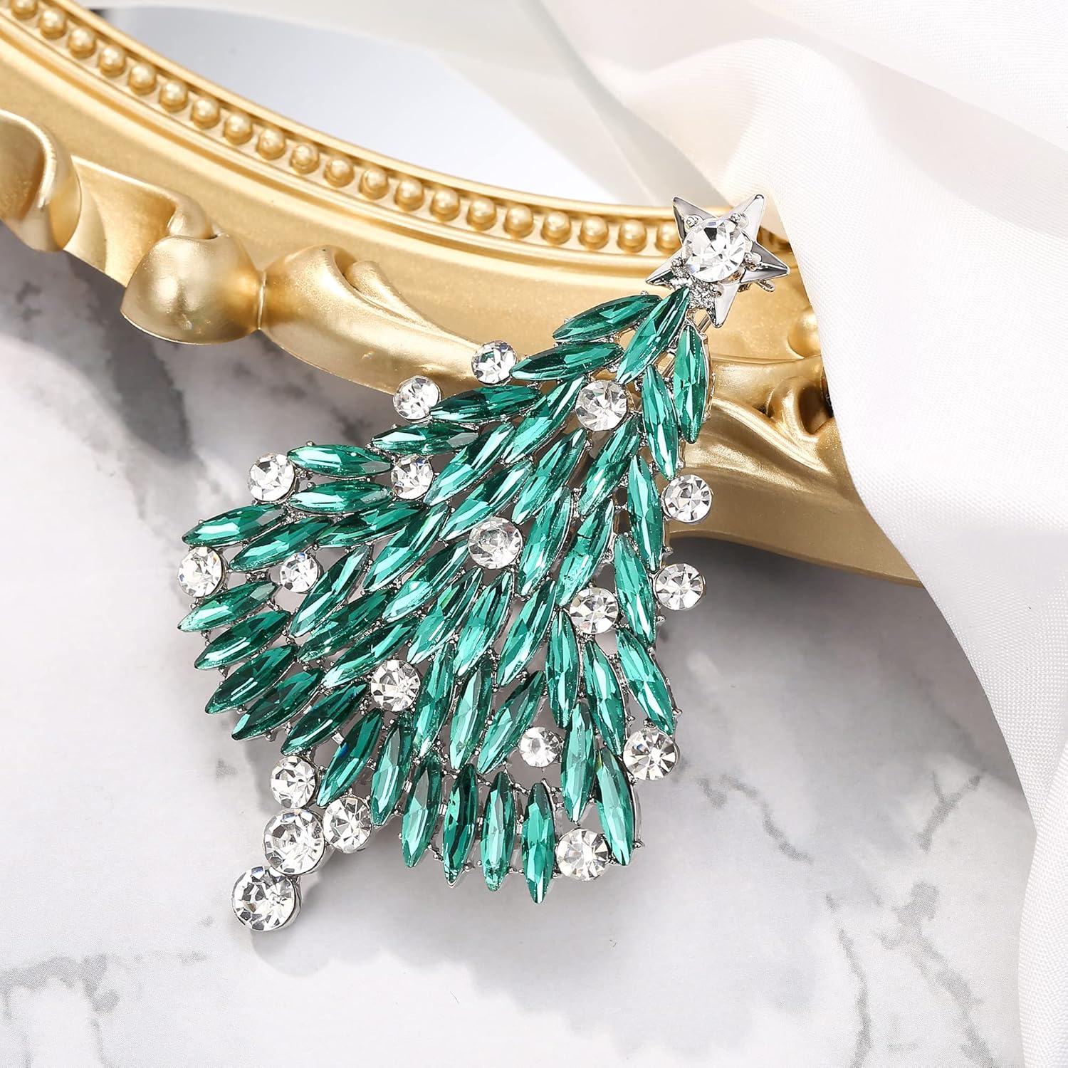 Thumbnail 1 de Clearine Broche femme sapin de Noël étoile cristal strass rond marquise scintillant