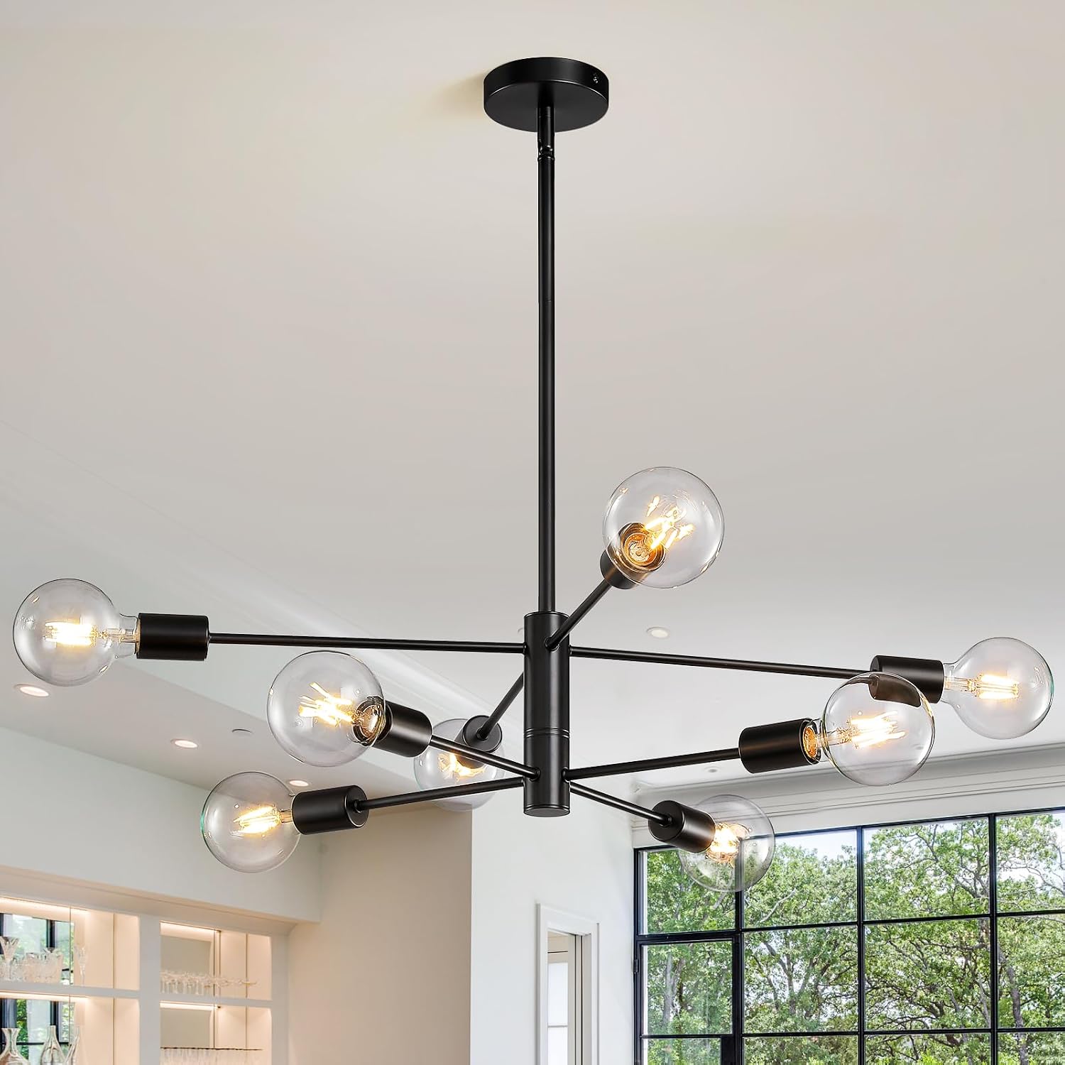 Detalle de KAISITE KST-8006PL-8BK-US 8-Light Sputnik Chandelier, Adjustable Height