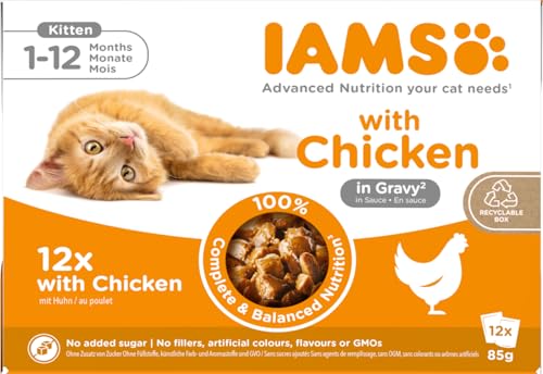 Detalle de IAMS Delights Kitten: Cibo umido pollo in salsa per gattini, 12 x 85 g