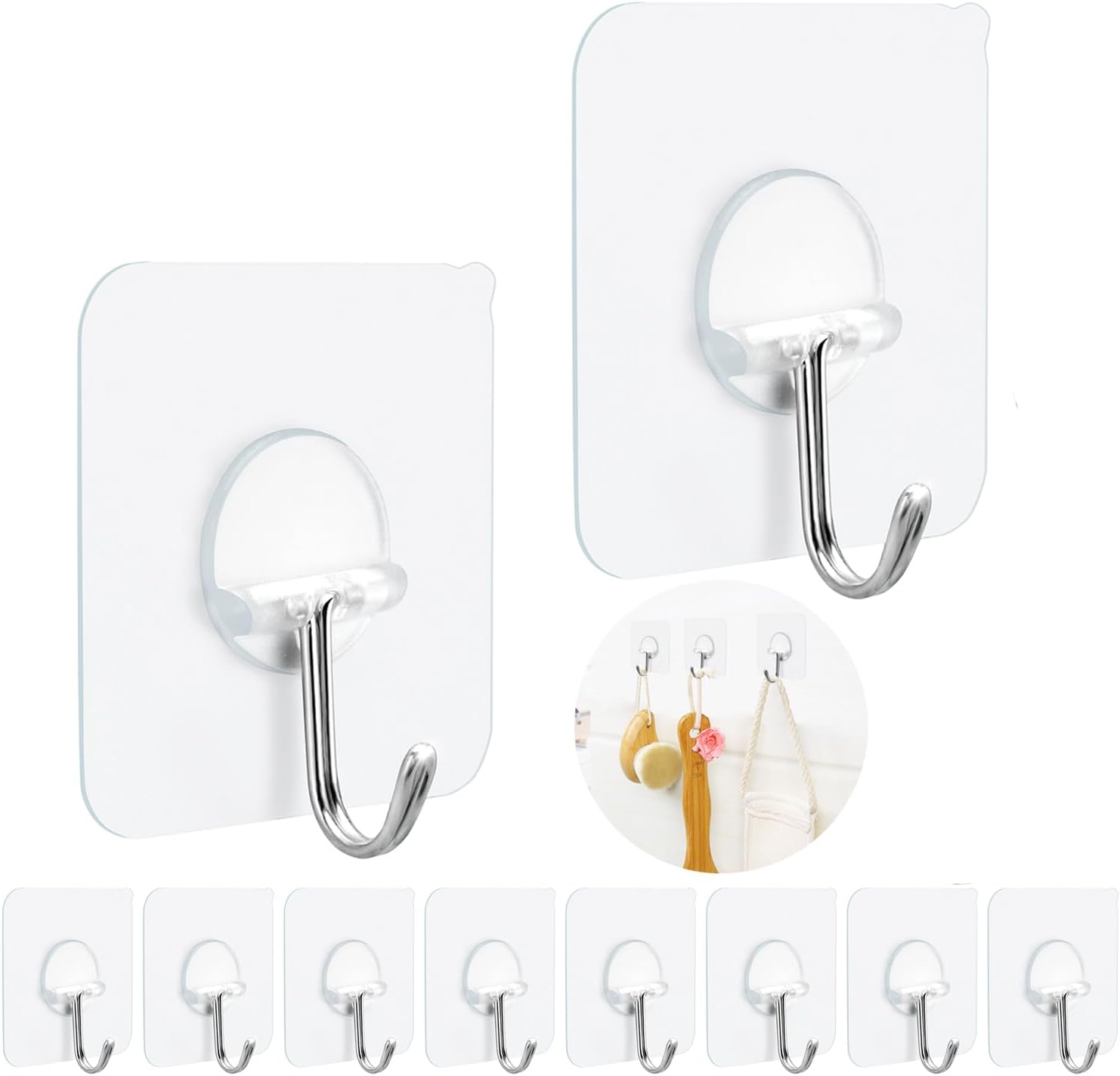 Detalle de FOTYRIG 8025 Clear Adhesive Hooks, 15 lb, 180° Rotating, 10-Pack