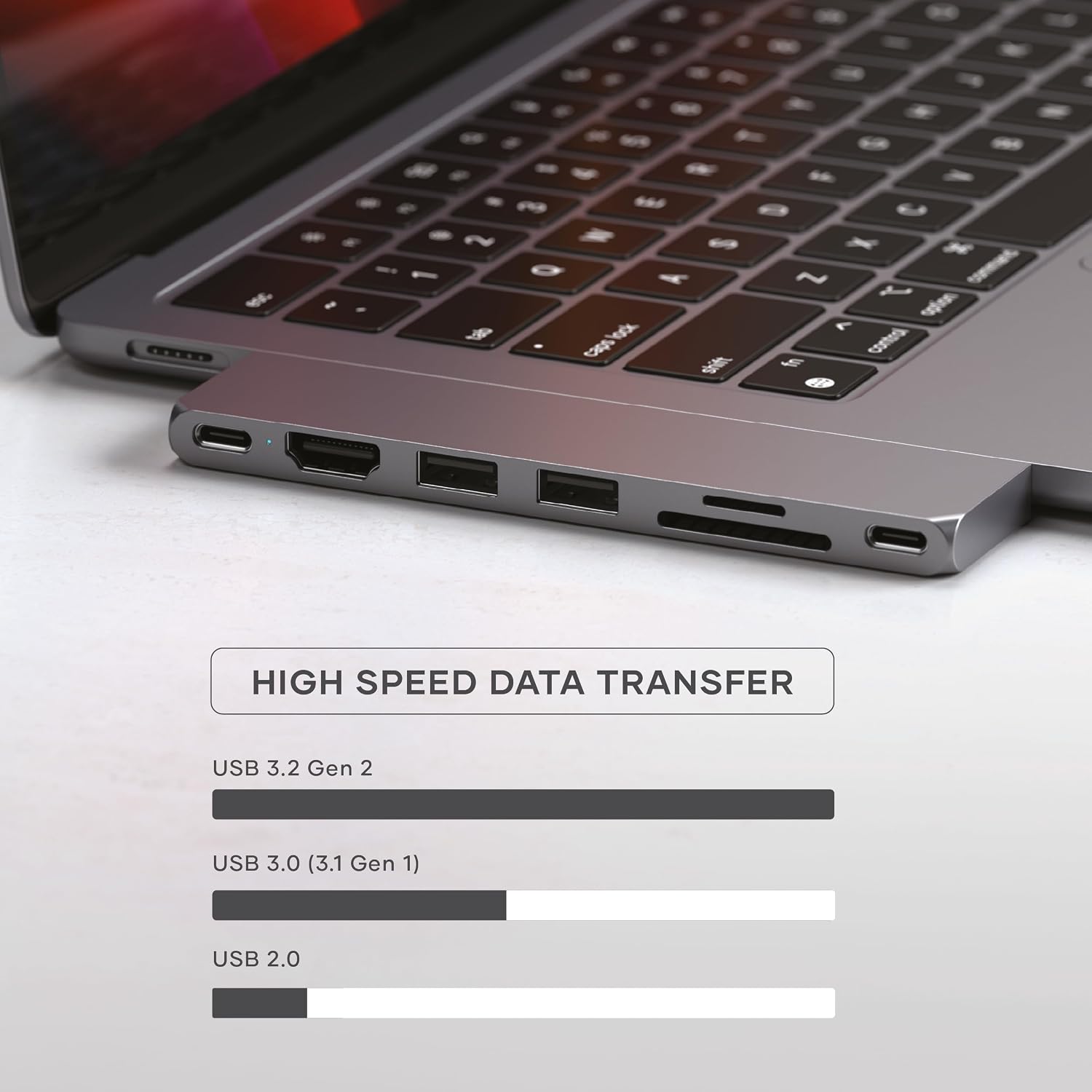 Detalle de Satechi 7 in 1 USB4 Pro Slim Hub USB-C grigio siderale (fino a 6K/60Hz, HDMI 4K/60Hz, PD 100W) per MacBook Air e Pro