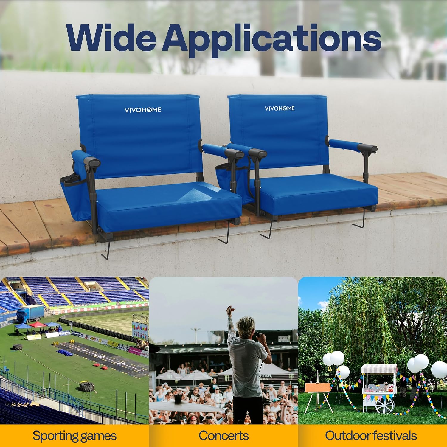 Thumbnail 6 de VIVOHOME VH1430CA-BL Stadium Seats, Folding Oxford Cloth, 350 lb Capacity