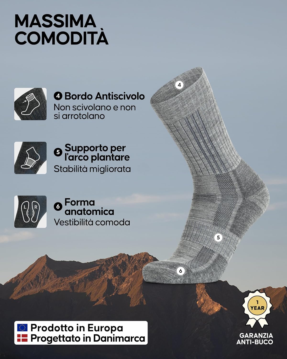 Thumbnail 2 de Danish Endurance 2 paia di calzini da trekking in lana merino premium anti-vesciche (uomo e donna)