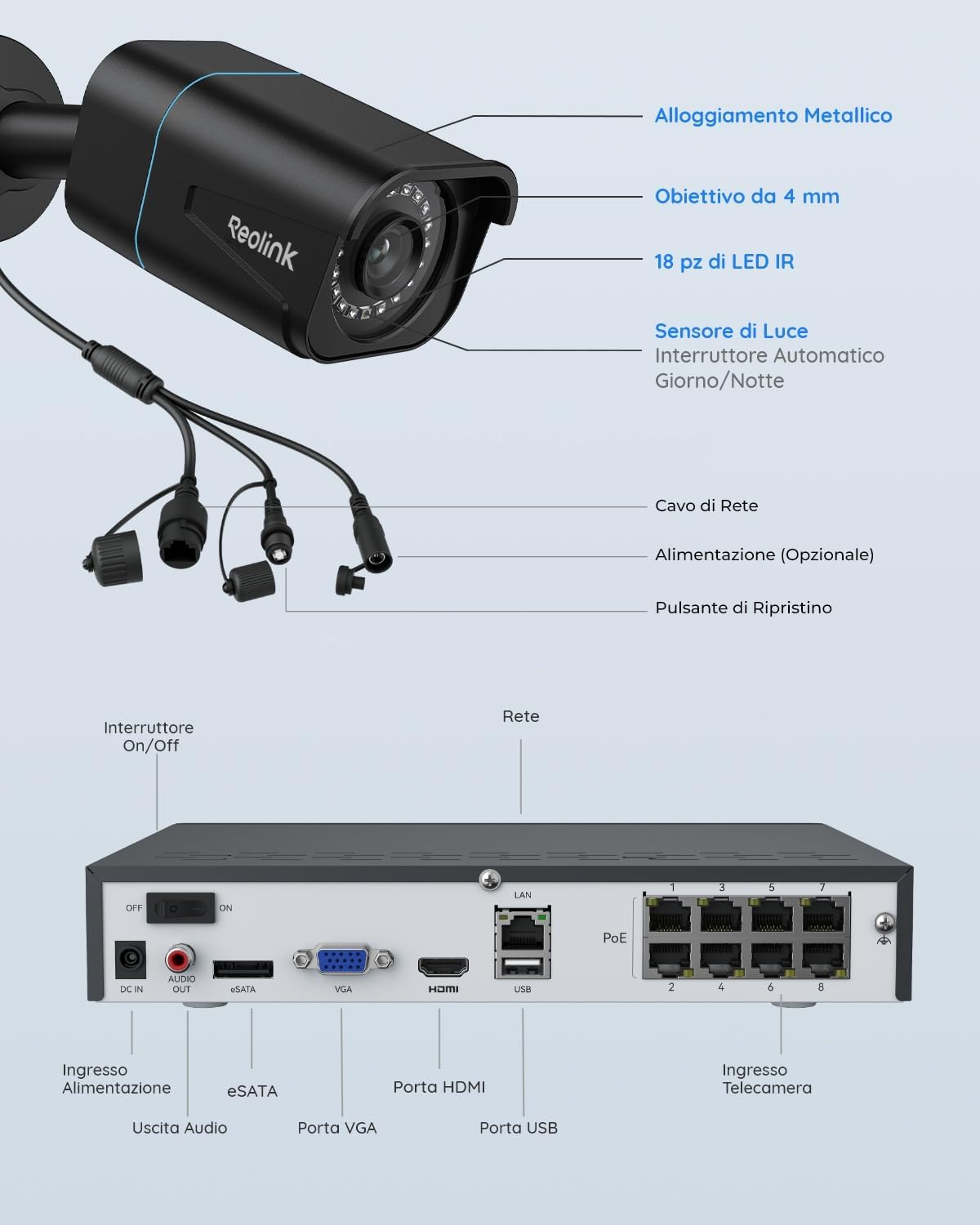 Thumbnail 6 de Reolink 4K PoE Kit Videosorveglianza Esterno RLK8-800B4: 4 telecamere, NVR 8CH, 2TB, IP67